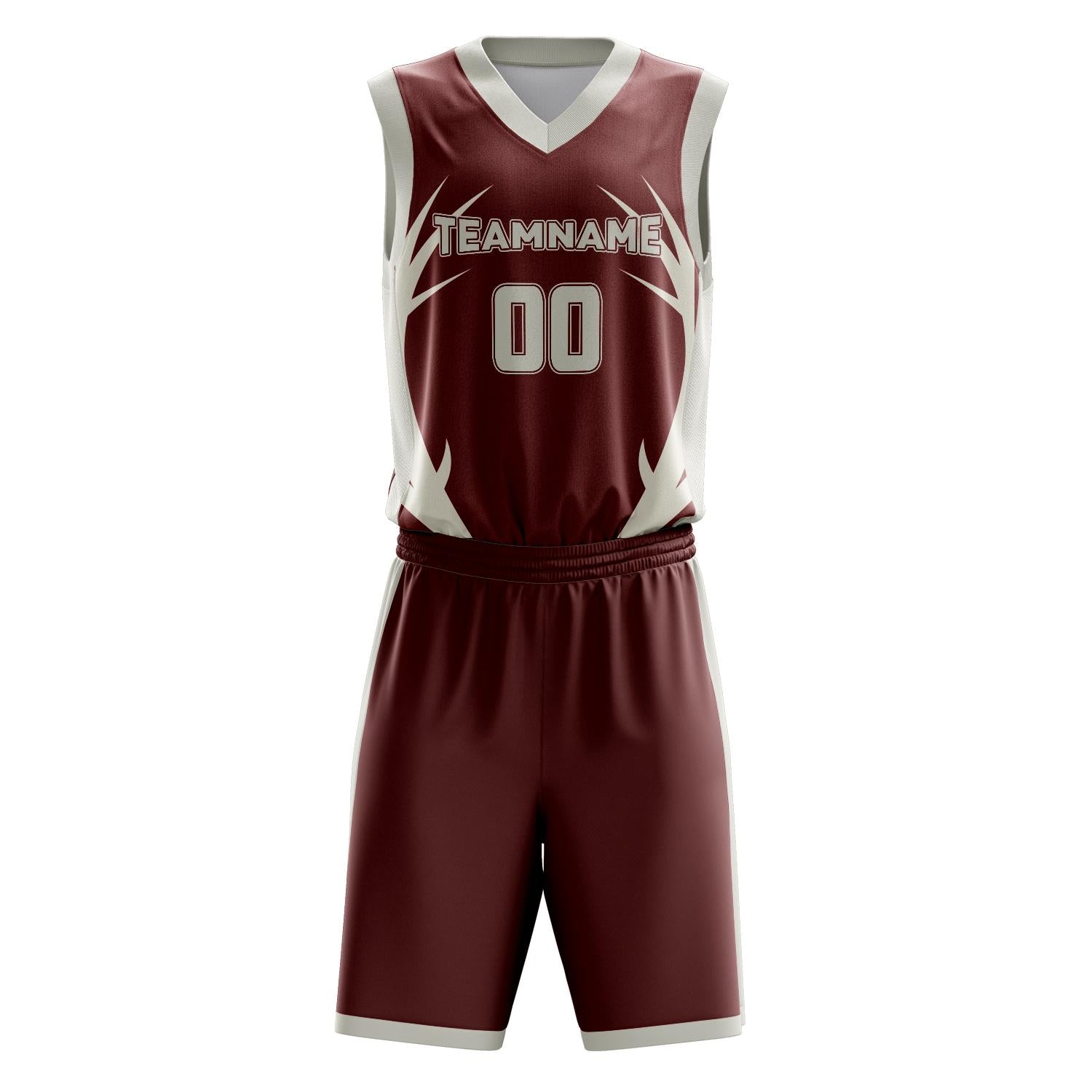 Benutzerdefiniertes Professionelles Kastanienbraun Creme Basketballtrikot-Set