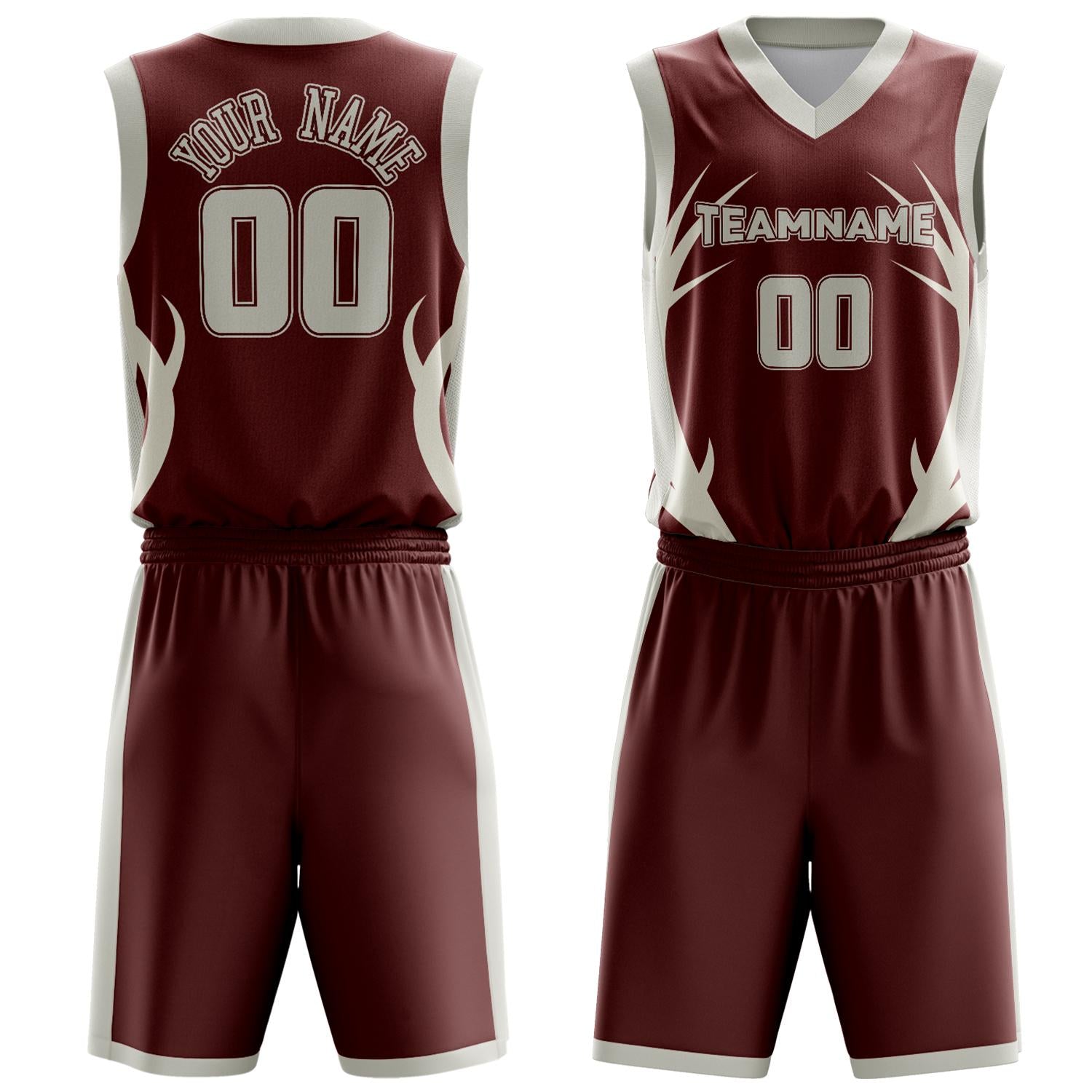 Benutzerdefiniertes Professionelles Kastanienbraun Creme Basketballtrikot-Set BS03240809JC018