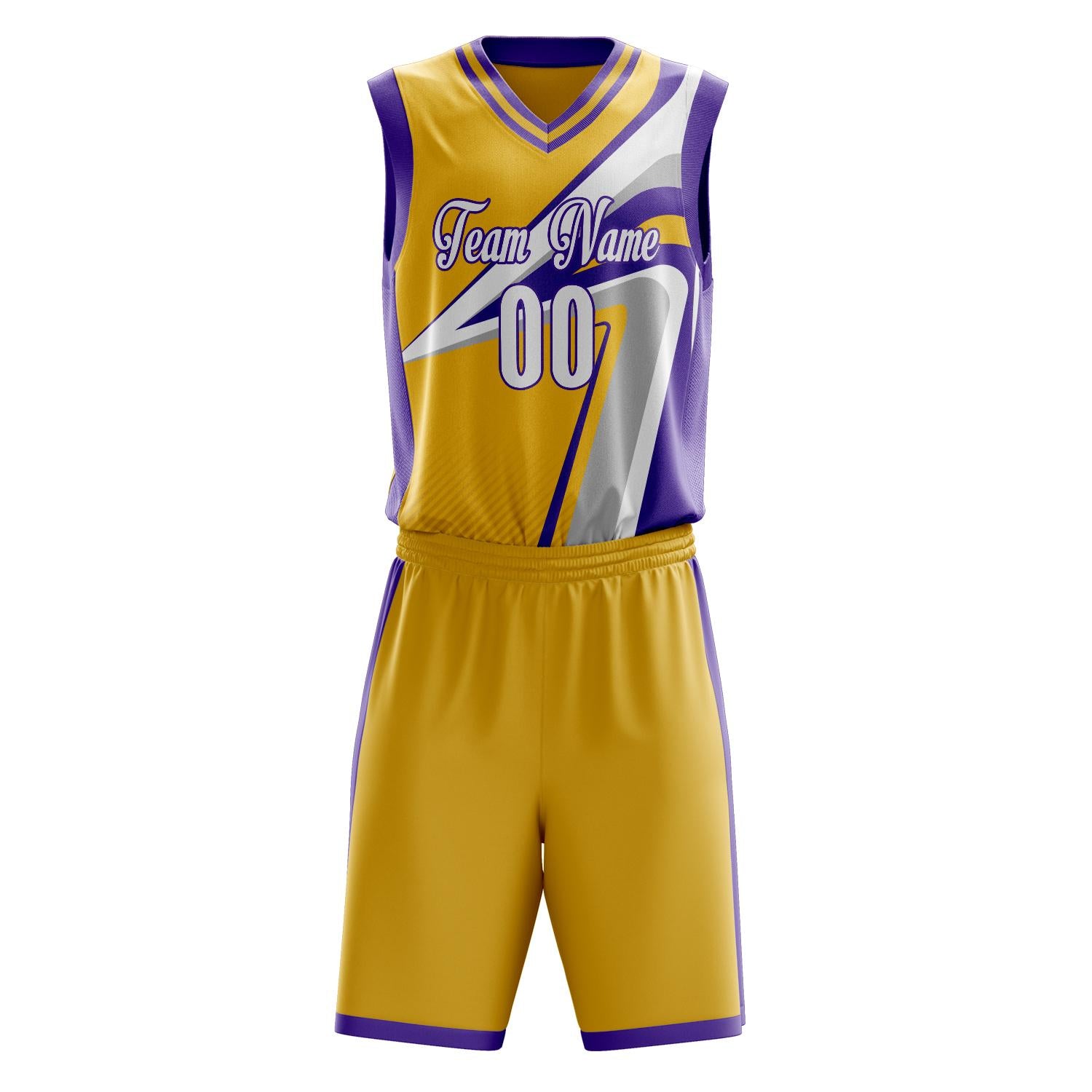 Benutzerdefiniertes Professionelles Gold Lila Basketballtrikot-Set