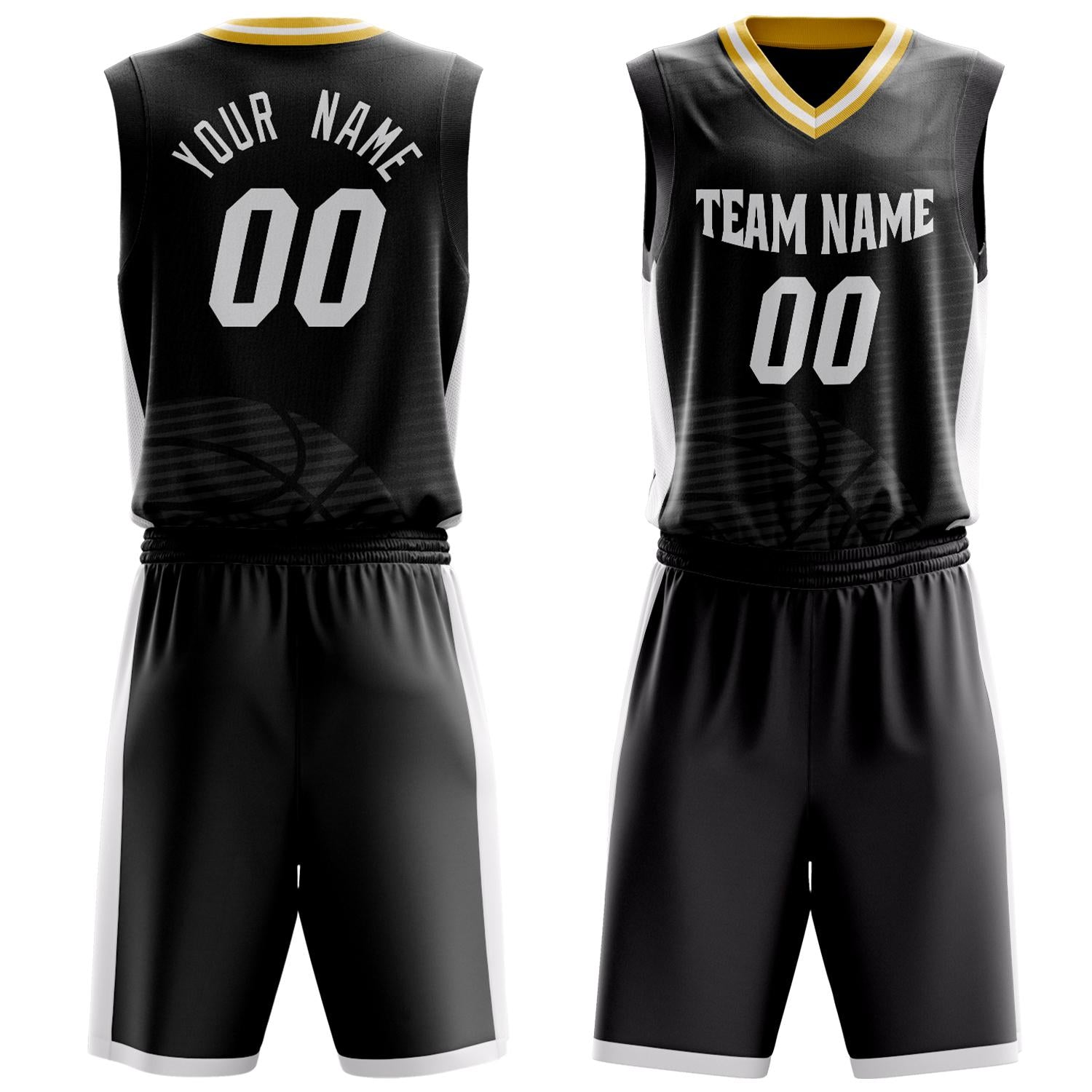 Benutzerdefiniertes Professionelles Schwarz Weiß Basketballtrikot-Set BS03240809JC021