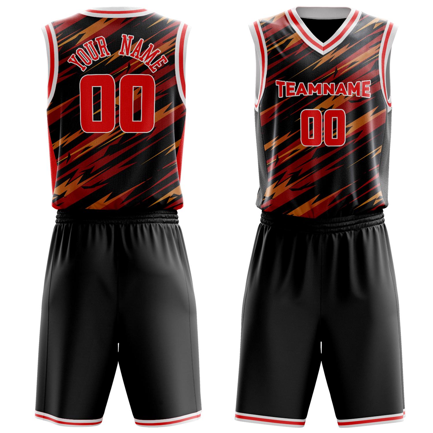 Benutzerdefiniertes Professionelles Rot Schwarz Basketballtrikot-Set BS03240809JC024