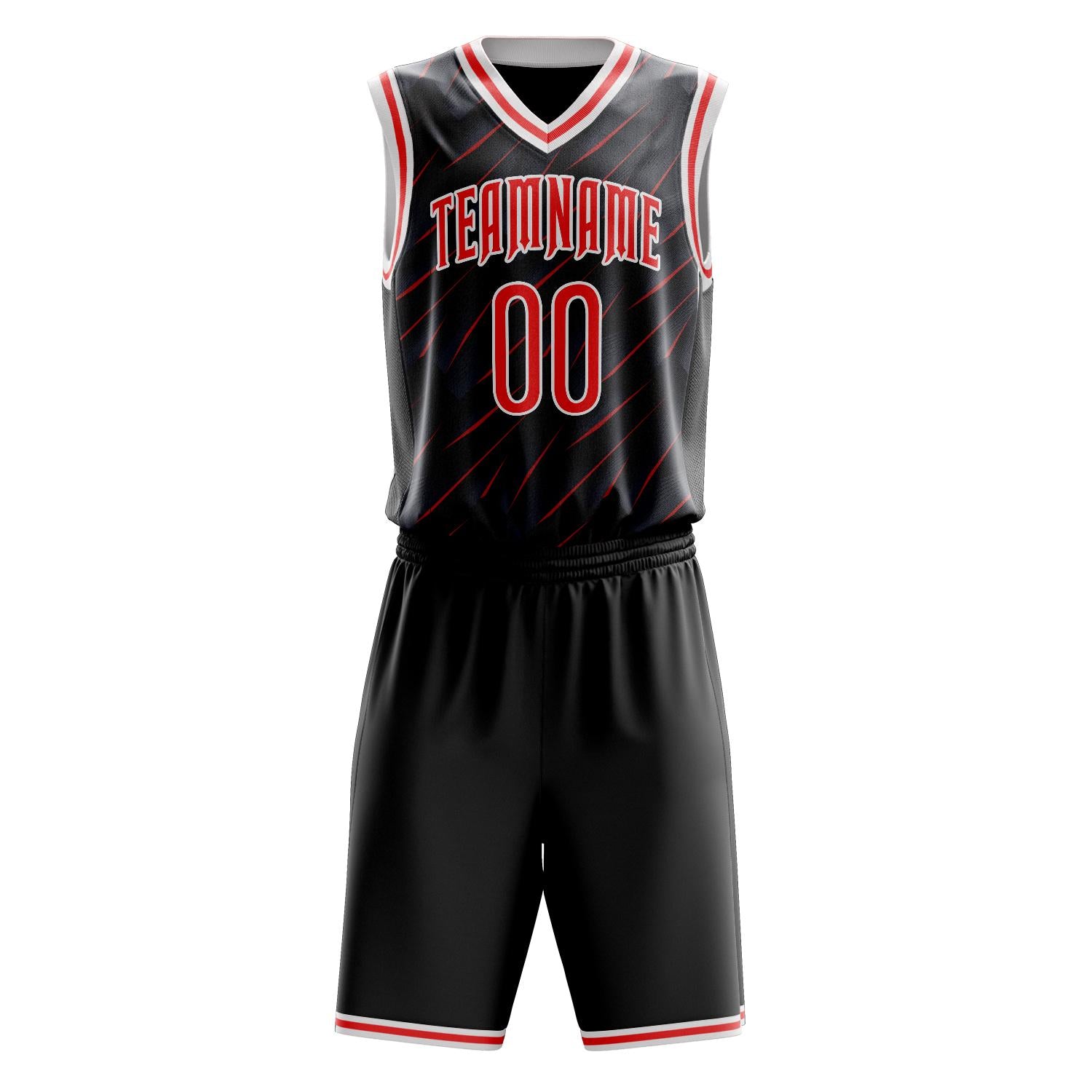 Benutzerdefiniertes Professionelles Schwarz Rot Basketballtrikot-Set