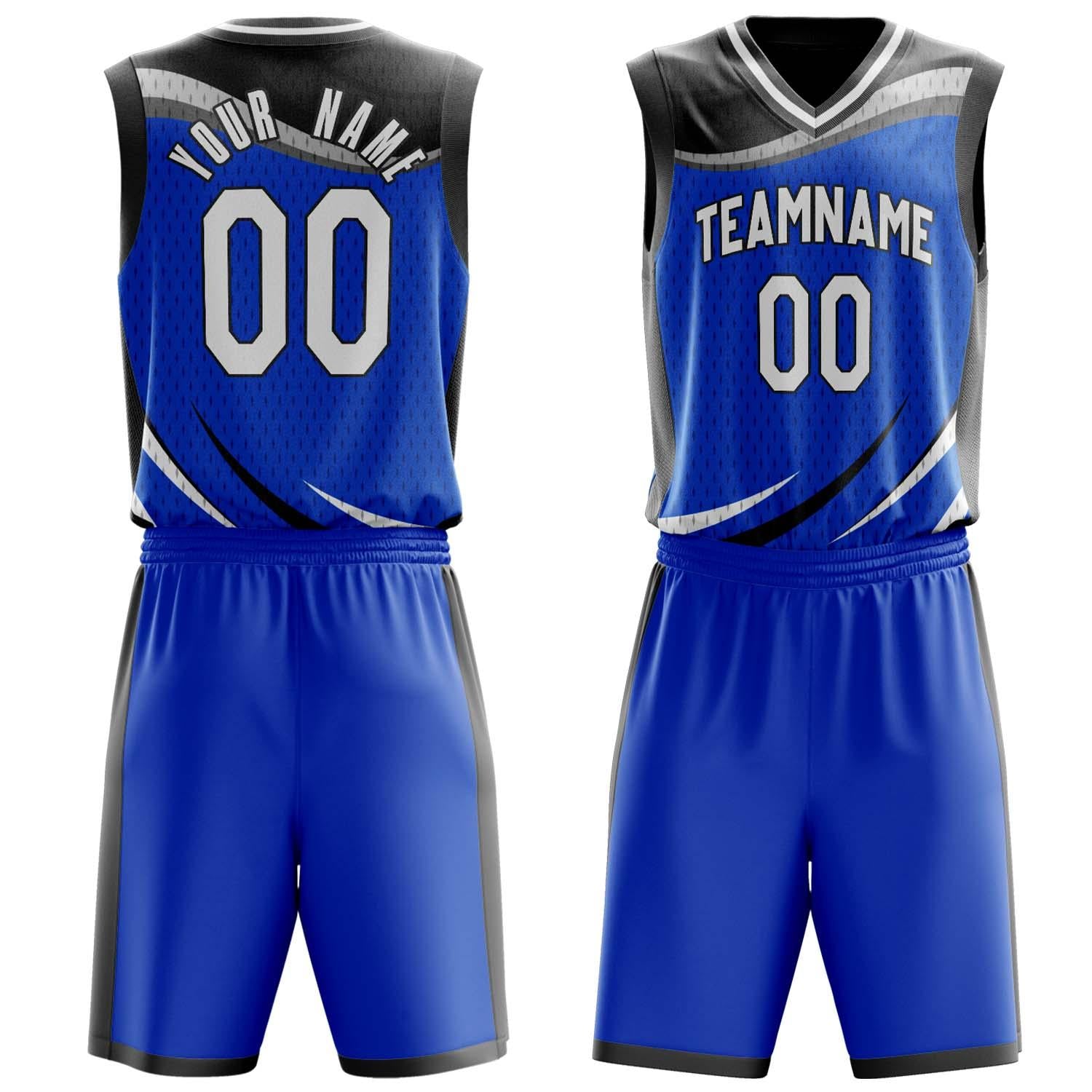 Benutzerdefiniertes Professionelles Blau Schwarz Basketballtrikot-Set BS03240809JG026