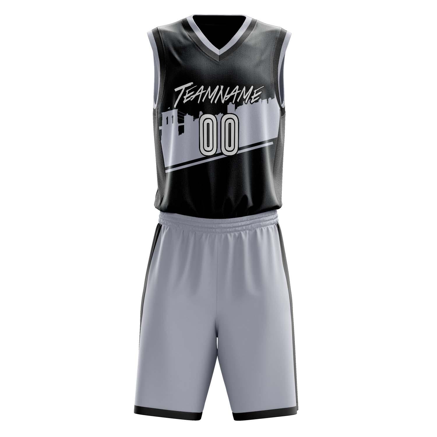 Benutzerdefiniertes Professionelles Schwarz Grau Basketballtrikot-Set