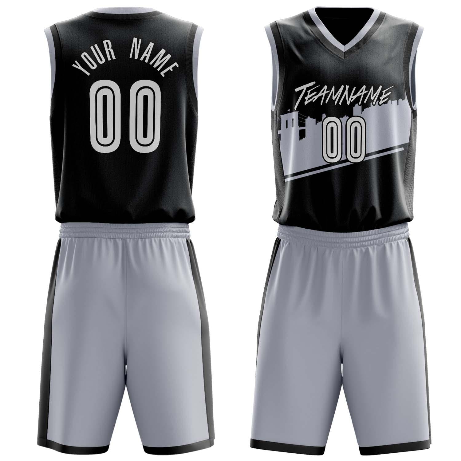 Benutzerdefiniertes Professionelles Schwarz Grau Basketballtrikot-Set BS03240809JG028