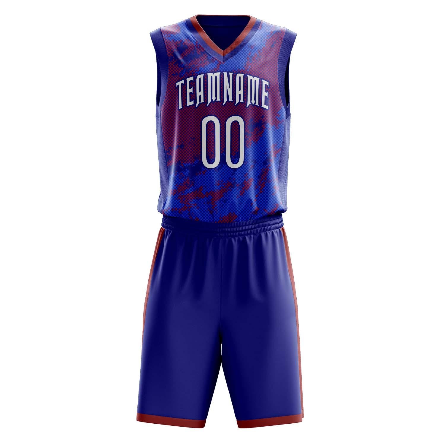 Benutzerdefiniertes Professionelles Blau Rot Basketballtrikot-Set