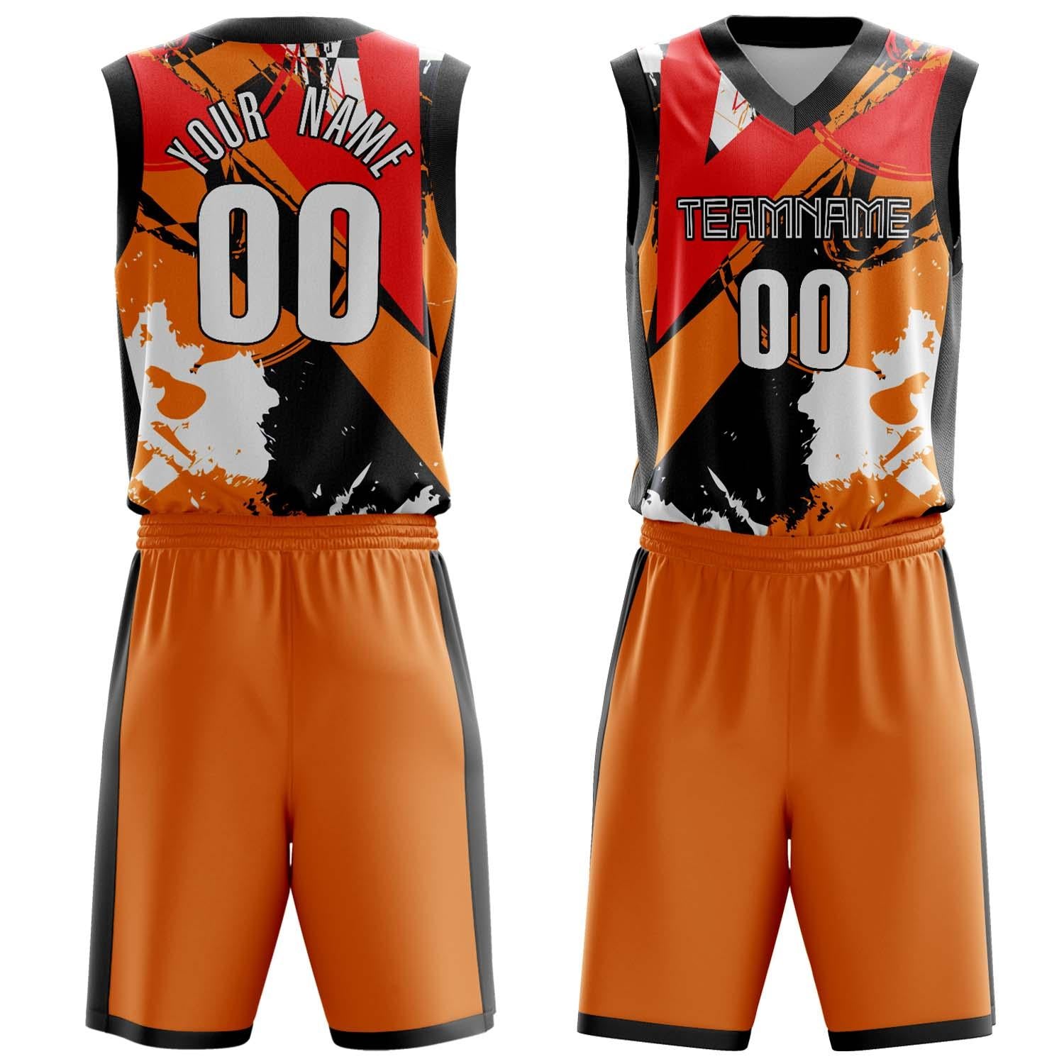 Benutzerdefiniertes Professionelles Orange Schwarz Basketballtrikot-Set BS03240809JG034