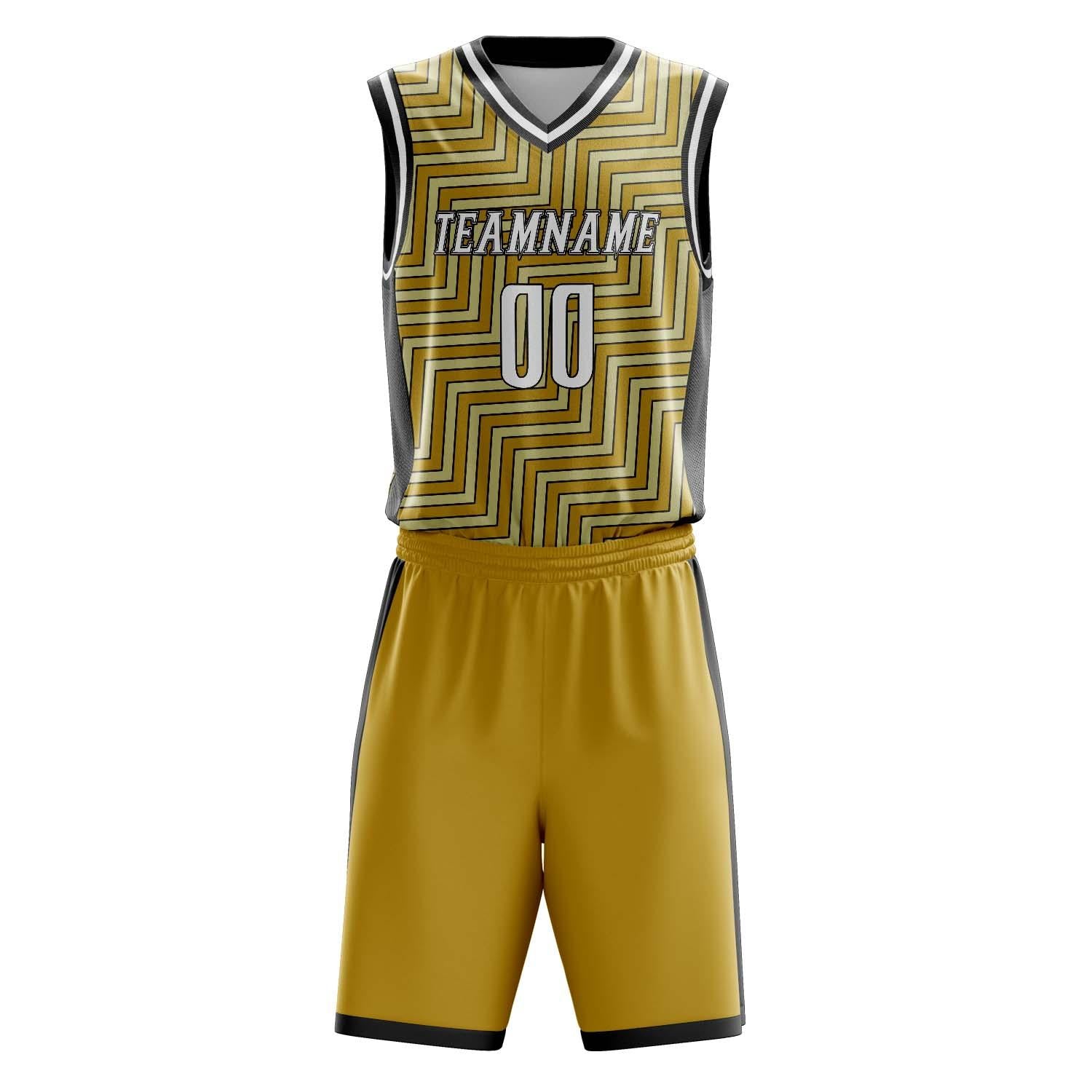 Benutzerdefiniertes Professionelles Altgold Schwarz Basketballtrikot-Set