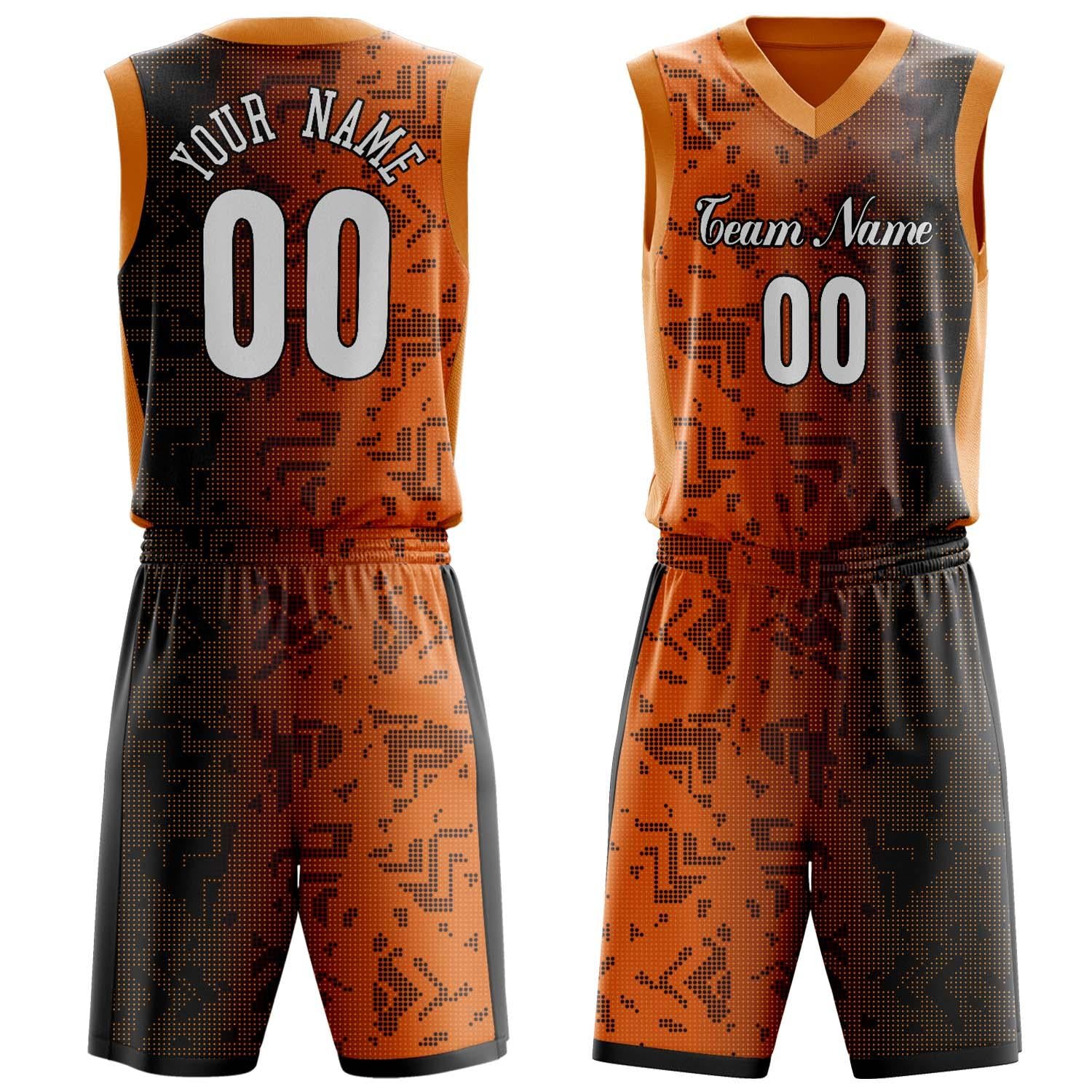 Benutzerdefiniertes Professionelles Orange Schwarz Basketballtrikot-Set BS03240809JG036