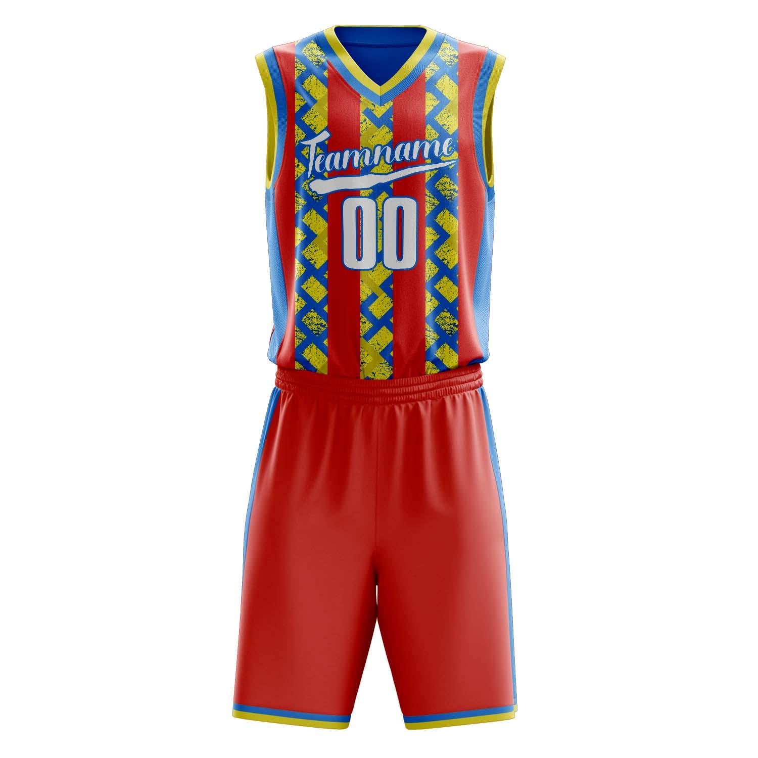 Benutzerdefiniertes Professionelles Rot Blau Basketballtrikot-Set