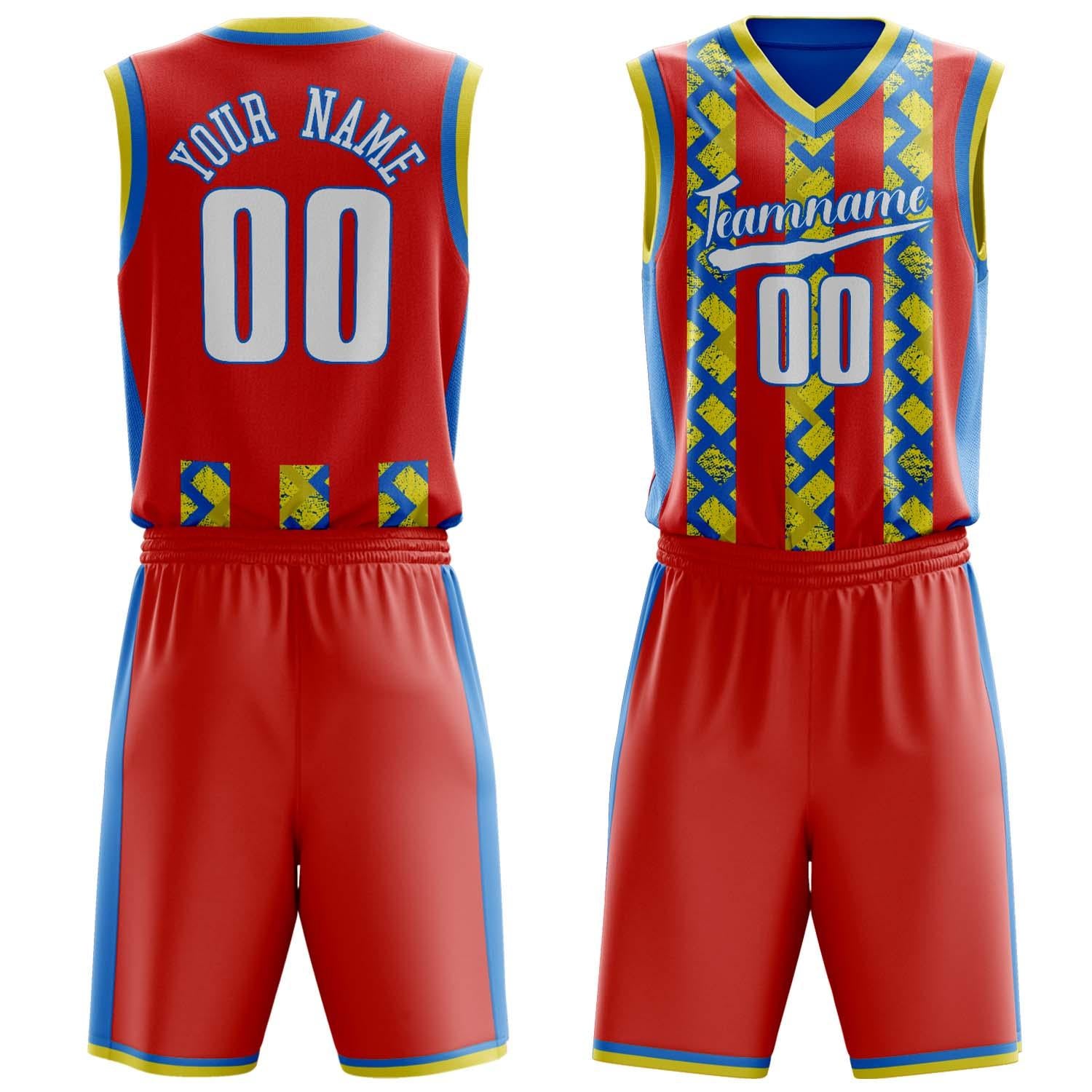 Benutzerdefiniertes Professionelles Rot Blau Basketballtrikot-Set BS03240809JG037