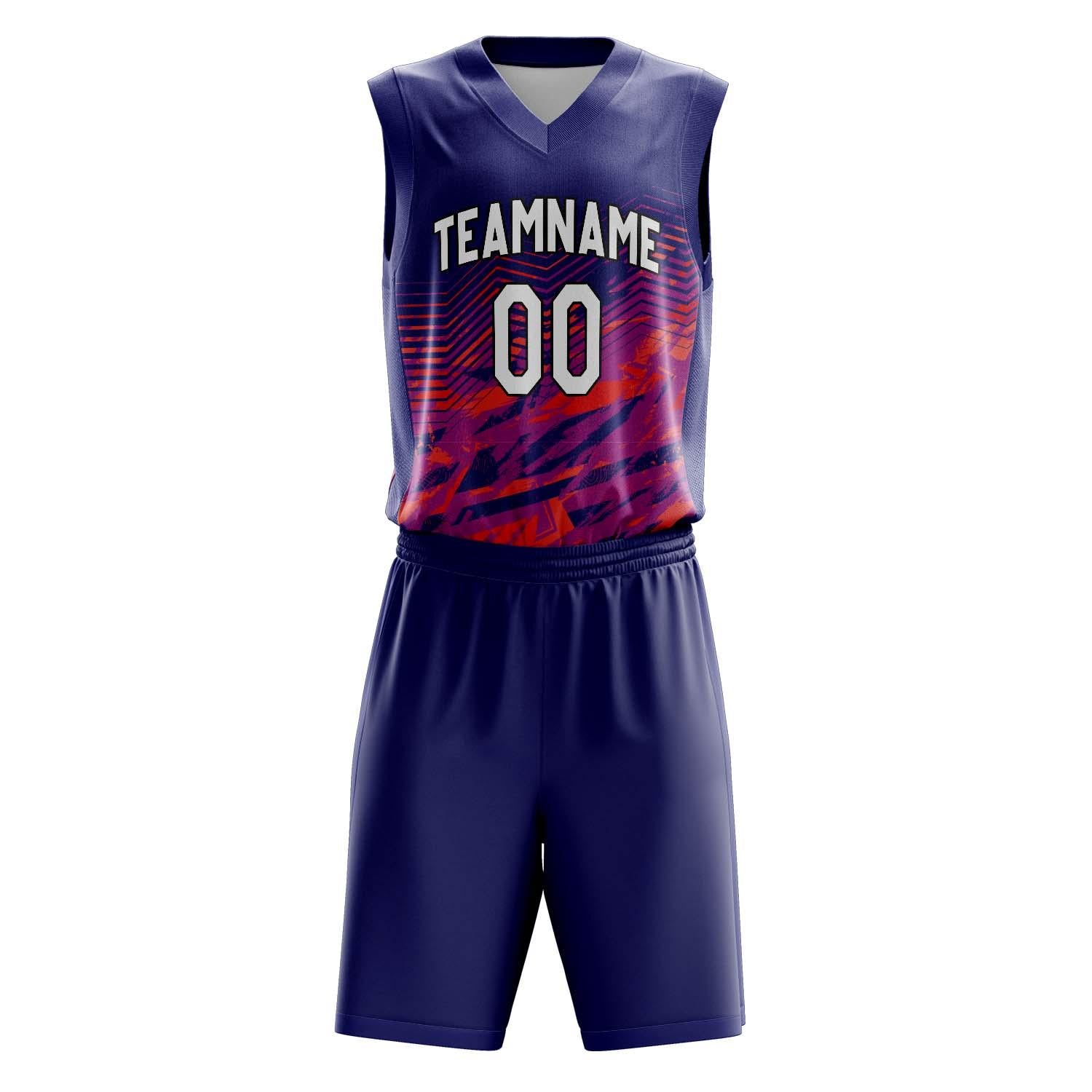 Benutzerdefiniertes Professionelles Marineblau Rot Basketballtrikot-Set