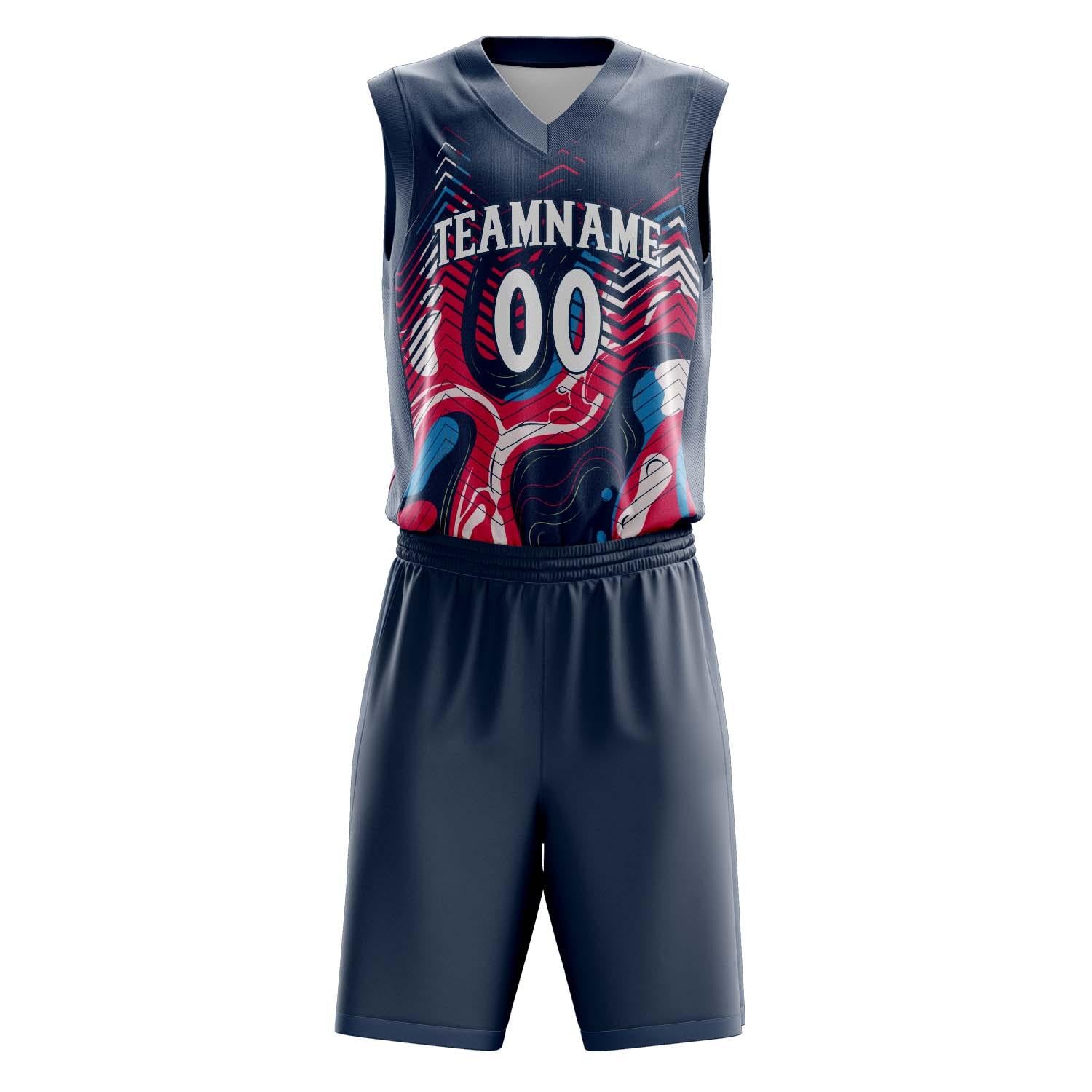 Benutzerdefiniertes Professionelles Marineblau Rot Basketballtrikot-Set