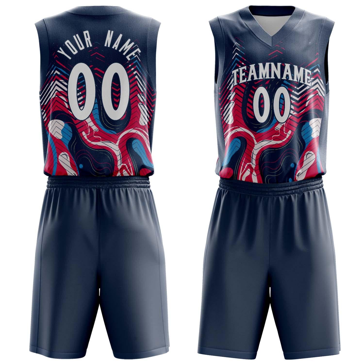 Benutzerdefiniertes Professionelles Marineblau Rot Basketballtrikot-Set BS03240809JG039