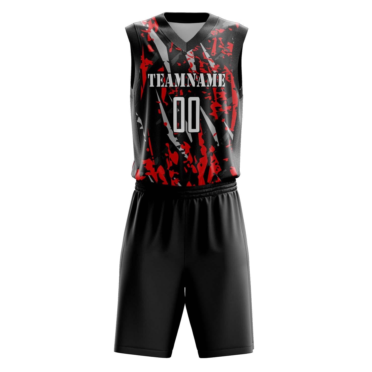 Benutzerdefiniertes Professionelles Schwarz Rot Basketballtrikot-Set