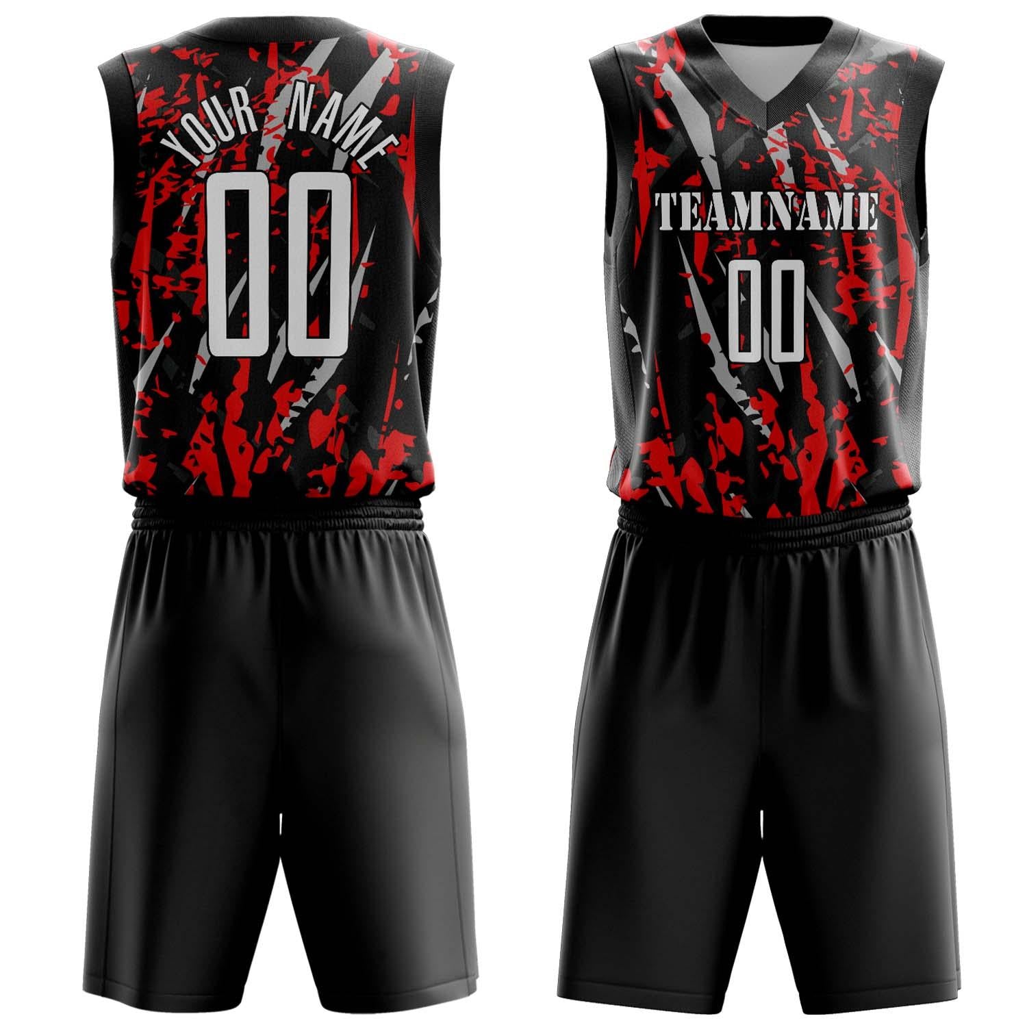 Benutzerdefiniertes Professionelles Schwarz Rot Basketballtrikot-Set BS03240809JG041