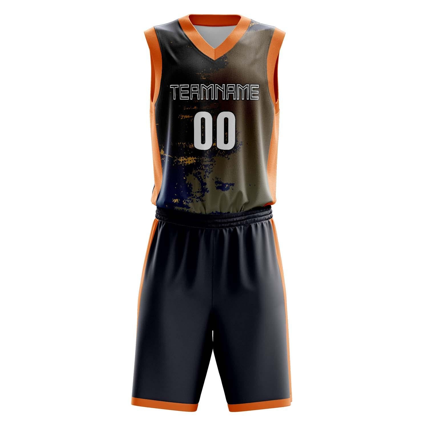 Benutzerdefiniertes Professionelles Marineblau Orange Basketballtrikot-Set