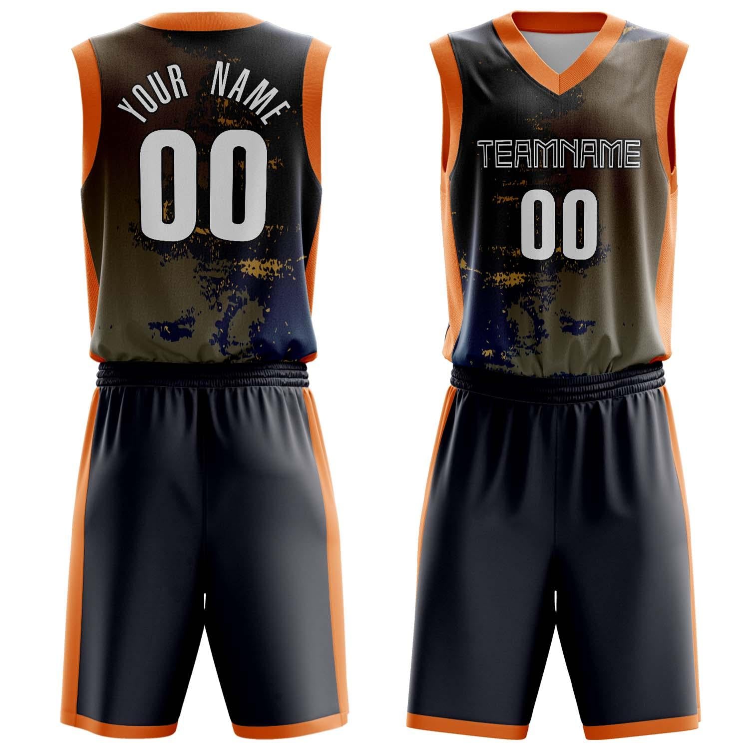 Benutzerdefiniertes Professionelles Marineblau Orange Basketballtrikot-Set BS03240809JG045