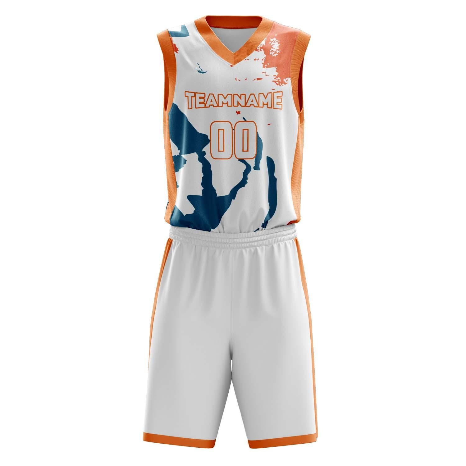 Benutzerdefiniertes Professionelles Weiß Orange Basketballtrikot-Set