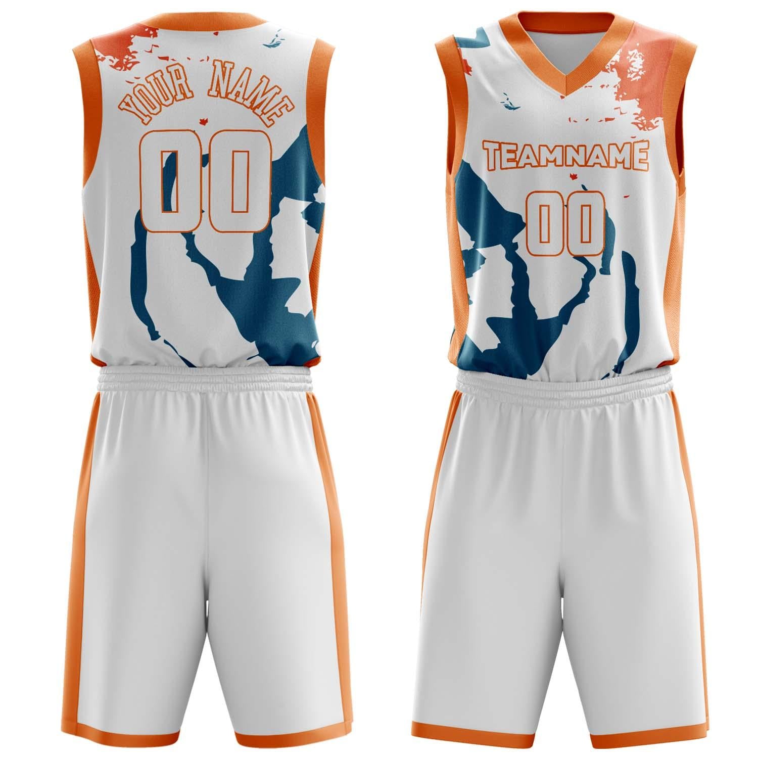 Benutzerdefiniertes Professionelles Weiß Orange Basketballtrikot-Set BS03240809JG046