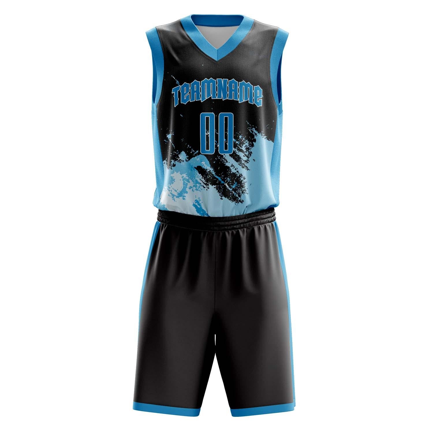 Benutzerdefiniertes Professionelles Schwarz Blau Basketballtrikot-Set