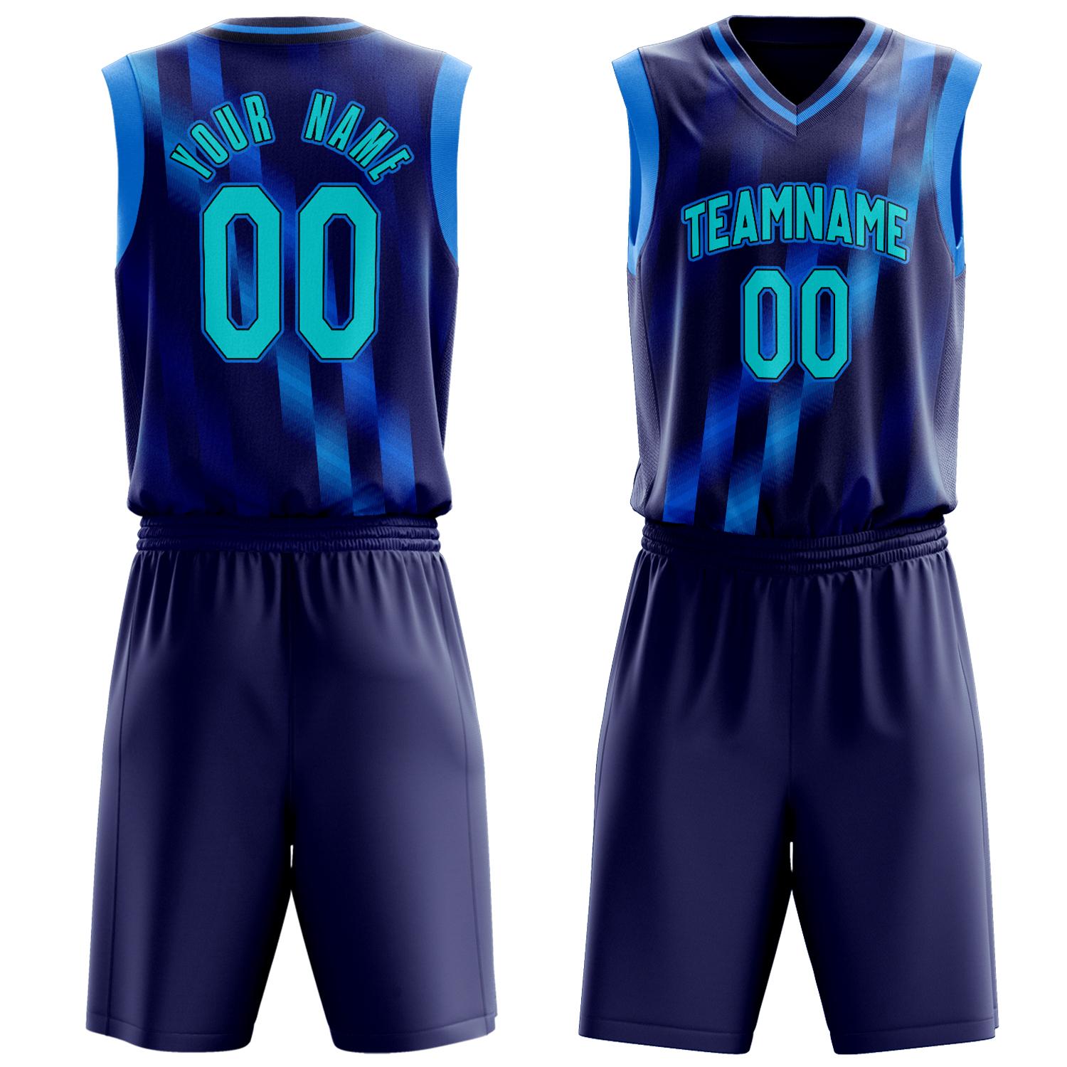 Benutzerdefiniertes Professionelles Marineblau Blau Basketballtrikot-Set BS03240809XE001