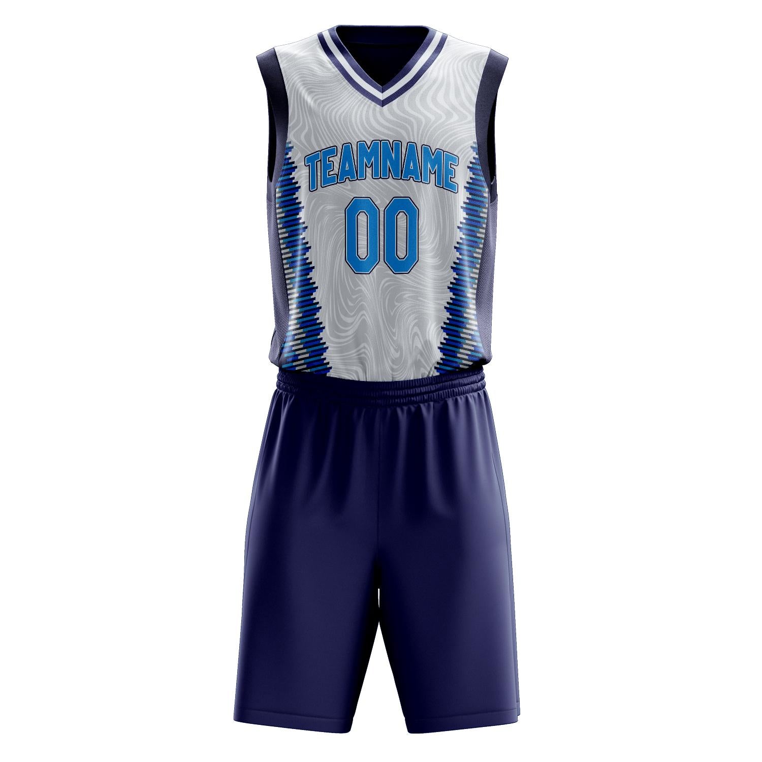 Benutzerdefiniertes Professionelles Weiß Marineblau Basketballtrikot-Set