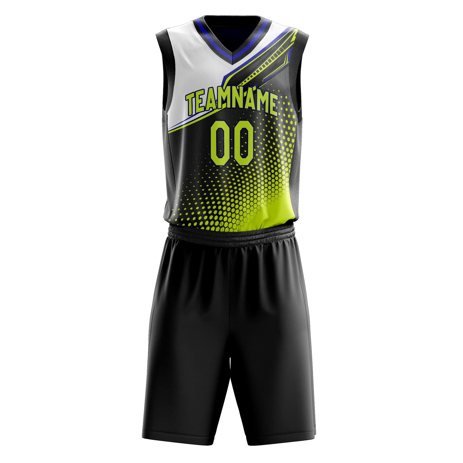 Benutzerdefiniertes Professionelles Schwarz Chartreuse Basketballtrikot-Set