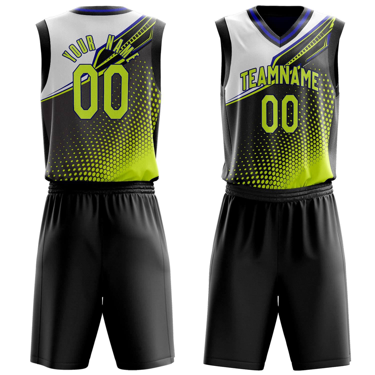 Benutzerdefiniertes Professionelles Schwarz Chartreuse Basketballtrikot-Set BS03240809XE004