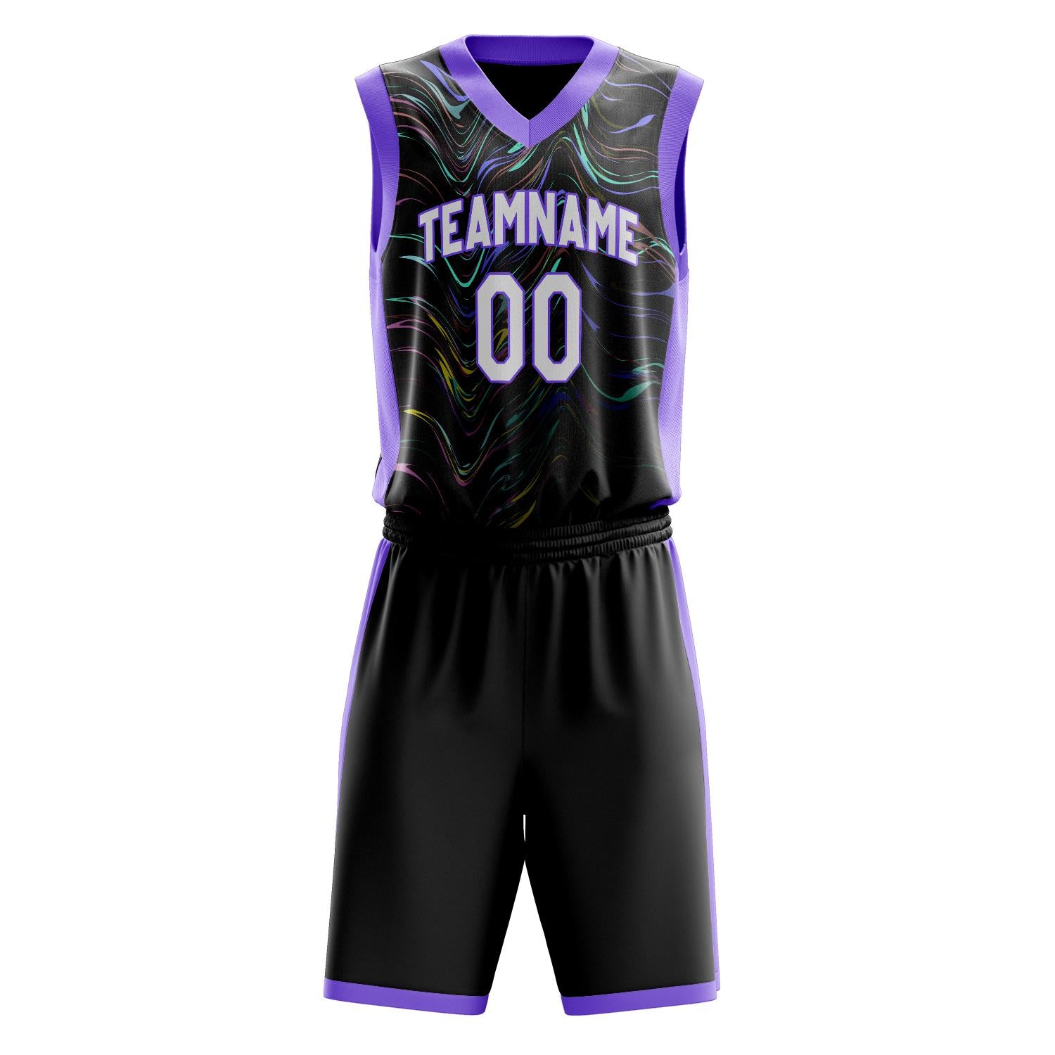 Benutzerdefiniertes Professionelles Schwarz Lila Basketballtrikot-Set