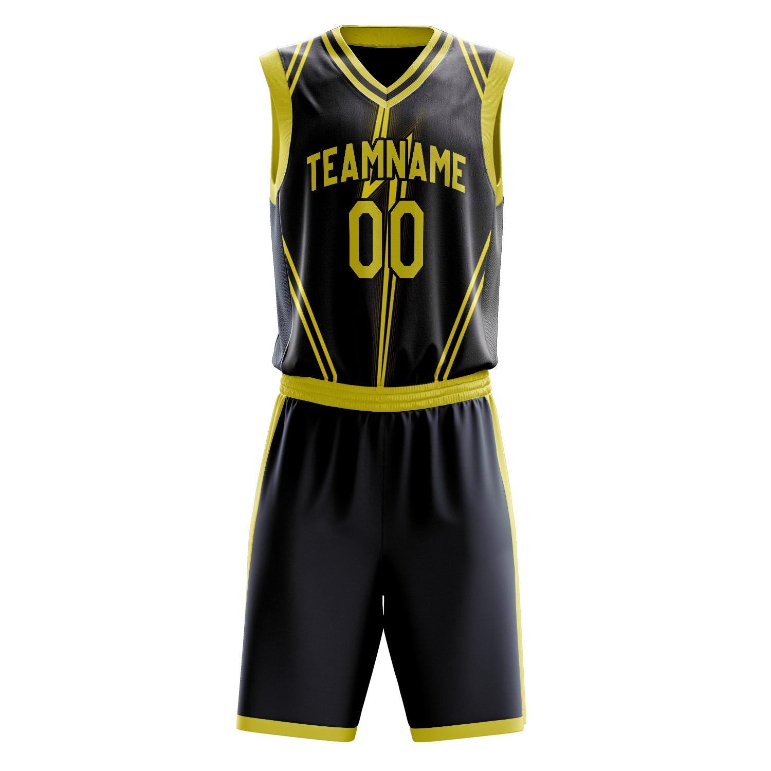 Benutzerdefiniertes Professionelles Schwarz Gold Basketballtrikot-Set