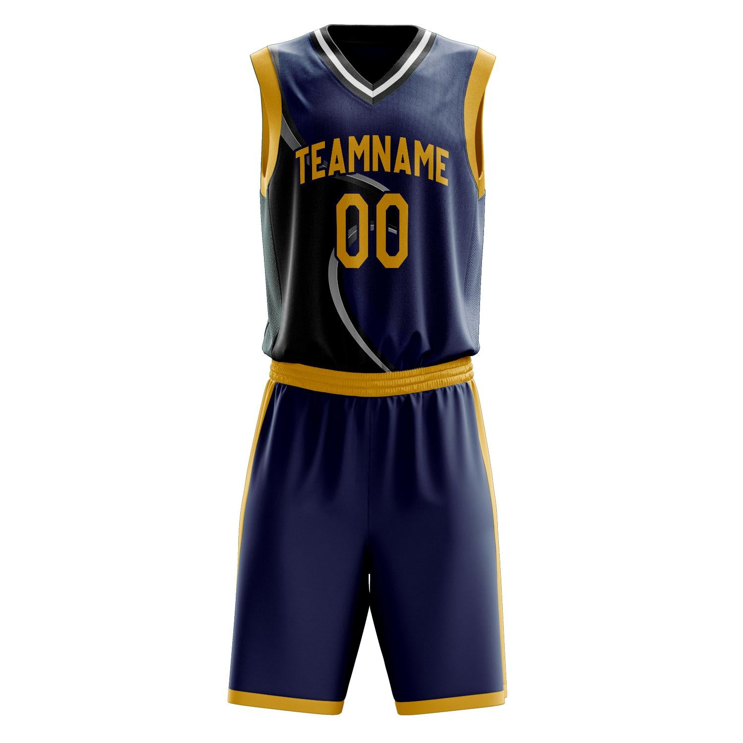 Benutzerdefiniertes Professionelles Schwarz Marineblau Basketballtrikot-Set