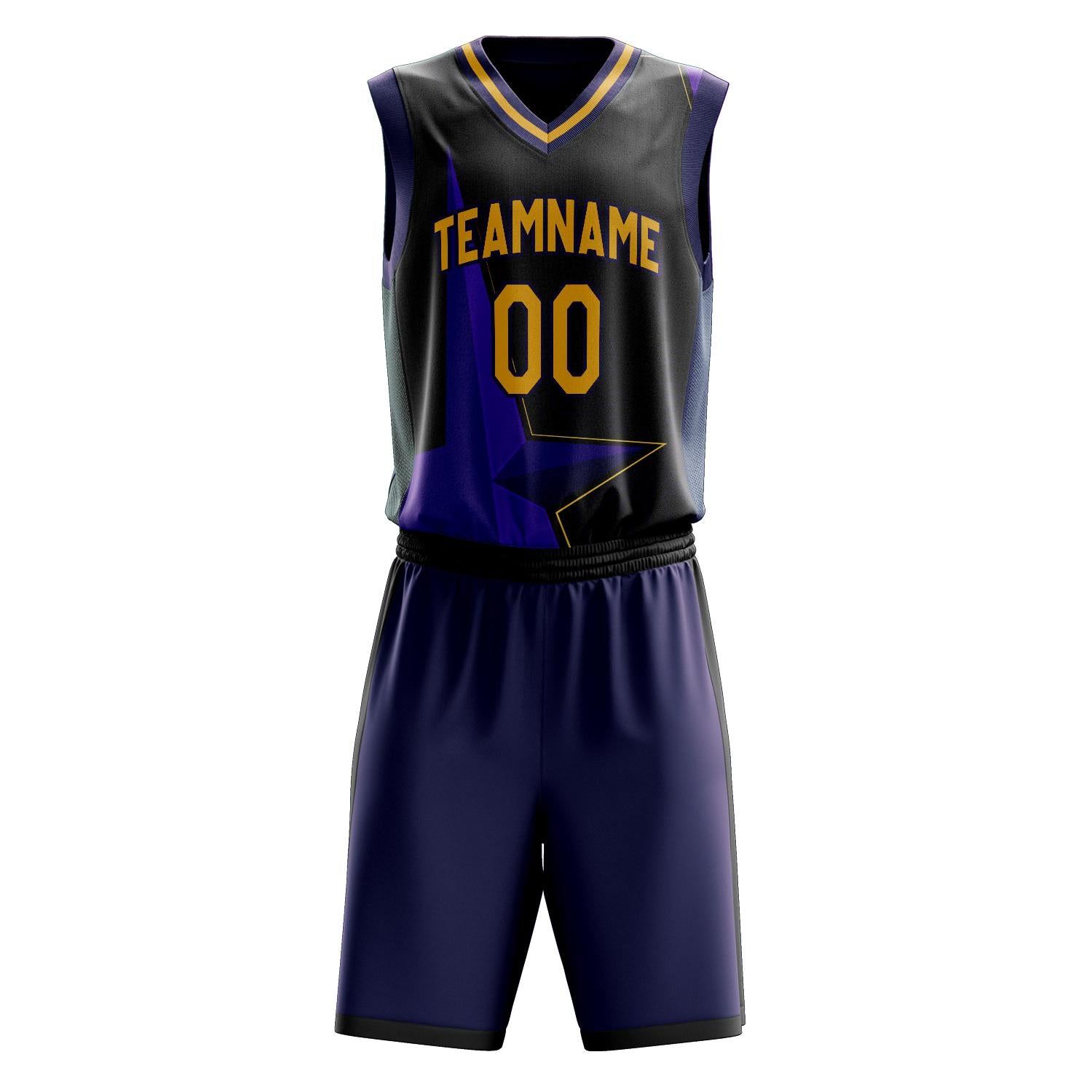 Benutzerdefiniertes Professionelles Schwarz Lila Basketballtrikot-Set