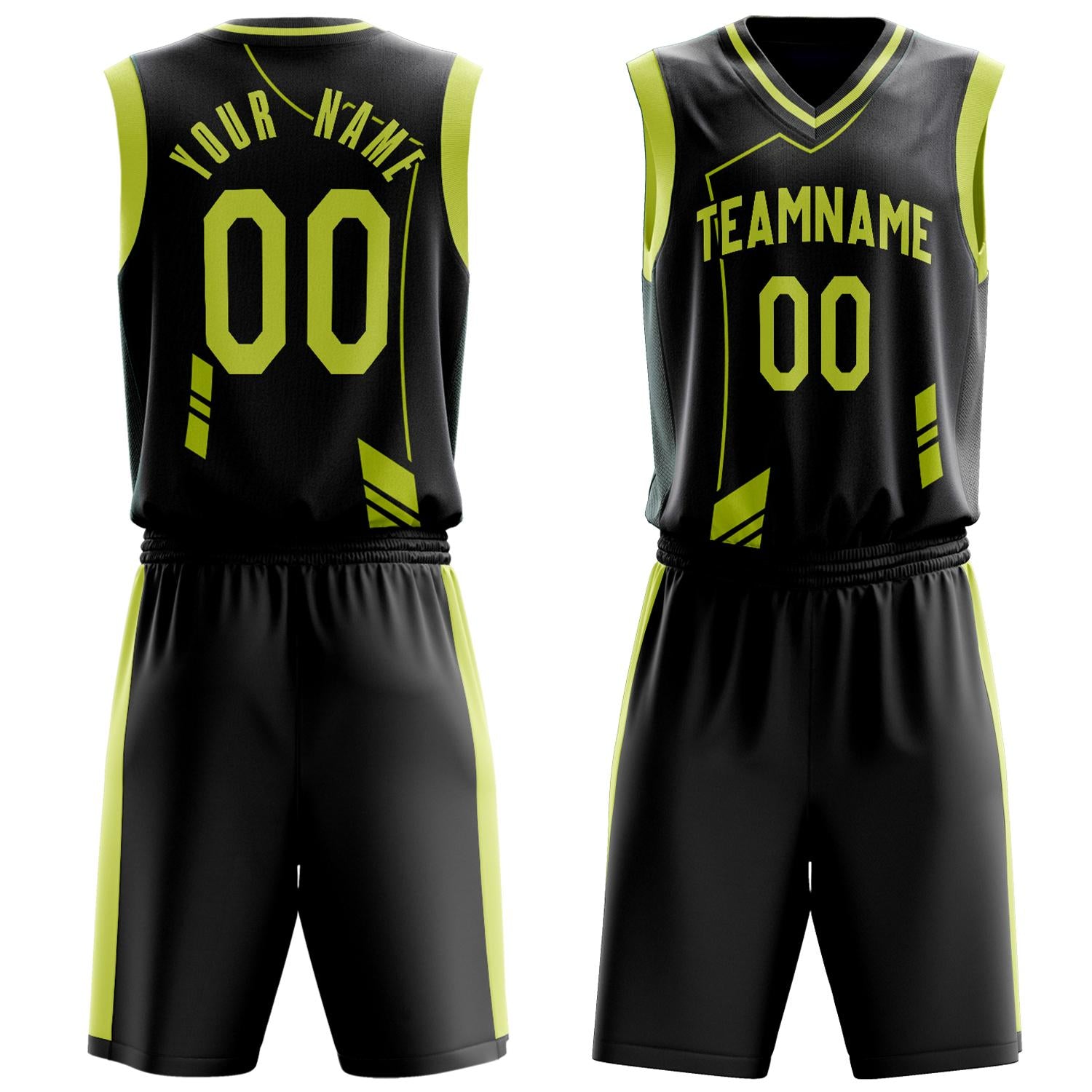 Benutzerdefiniertes Professionelles Schwarz Neon Gelb Basketballtrikot-Set BS03240809XF053