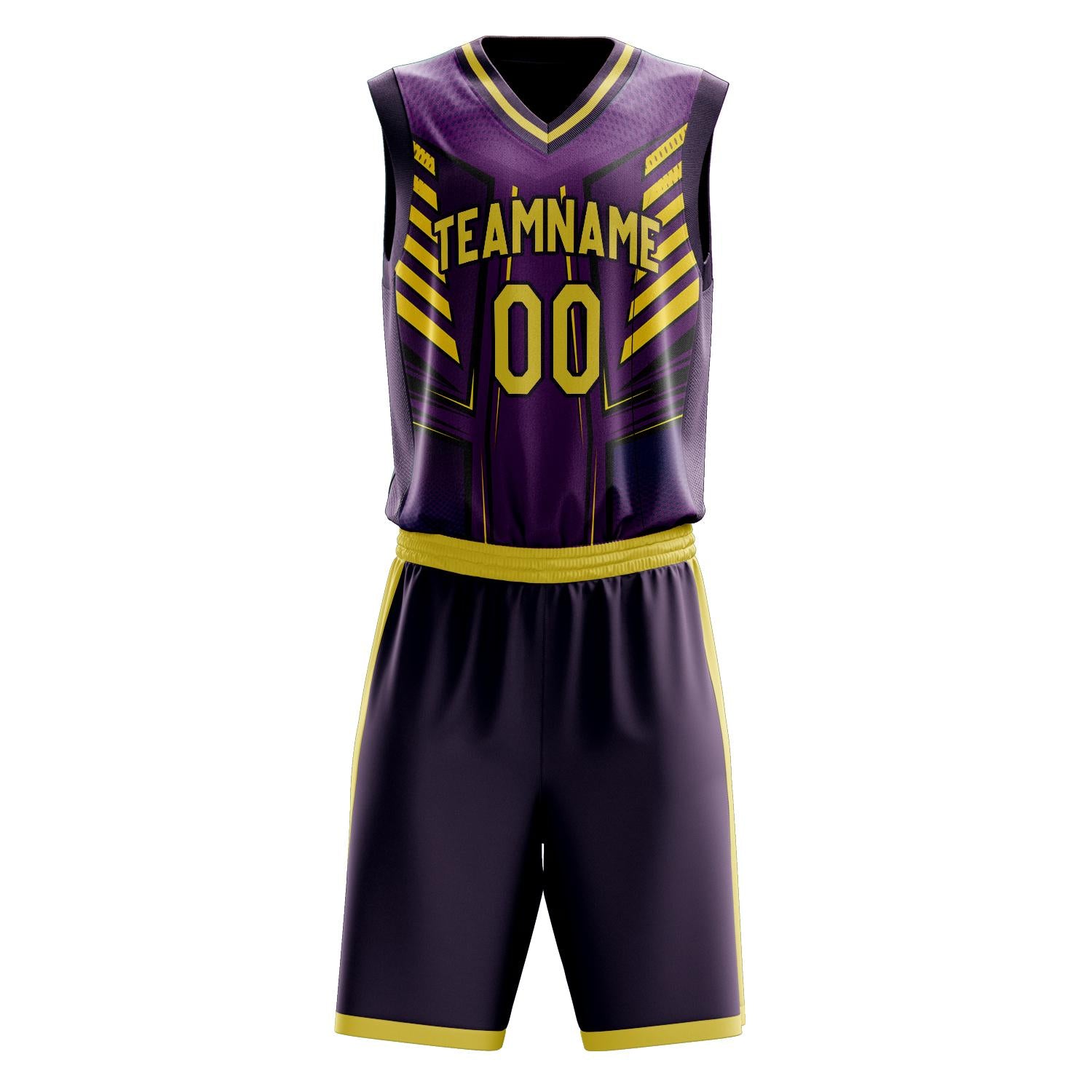 Benutzerdefiniertes Professionelles Lila Gold Basketballtrikot-Set