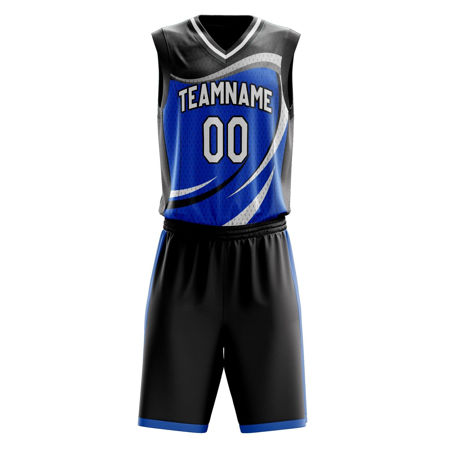 Benutzerdefiniertes Professionelles Blau Schwarz Basketballtrikot-Set