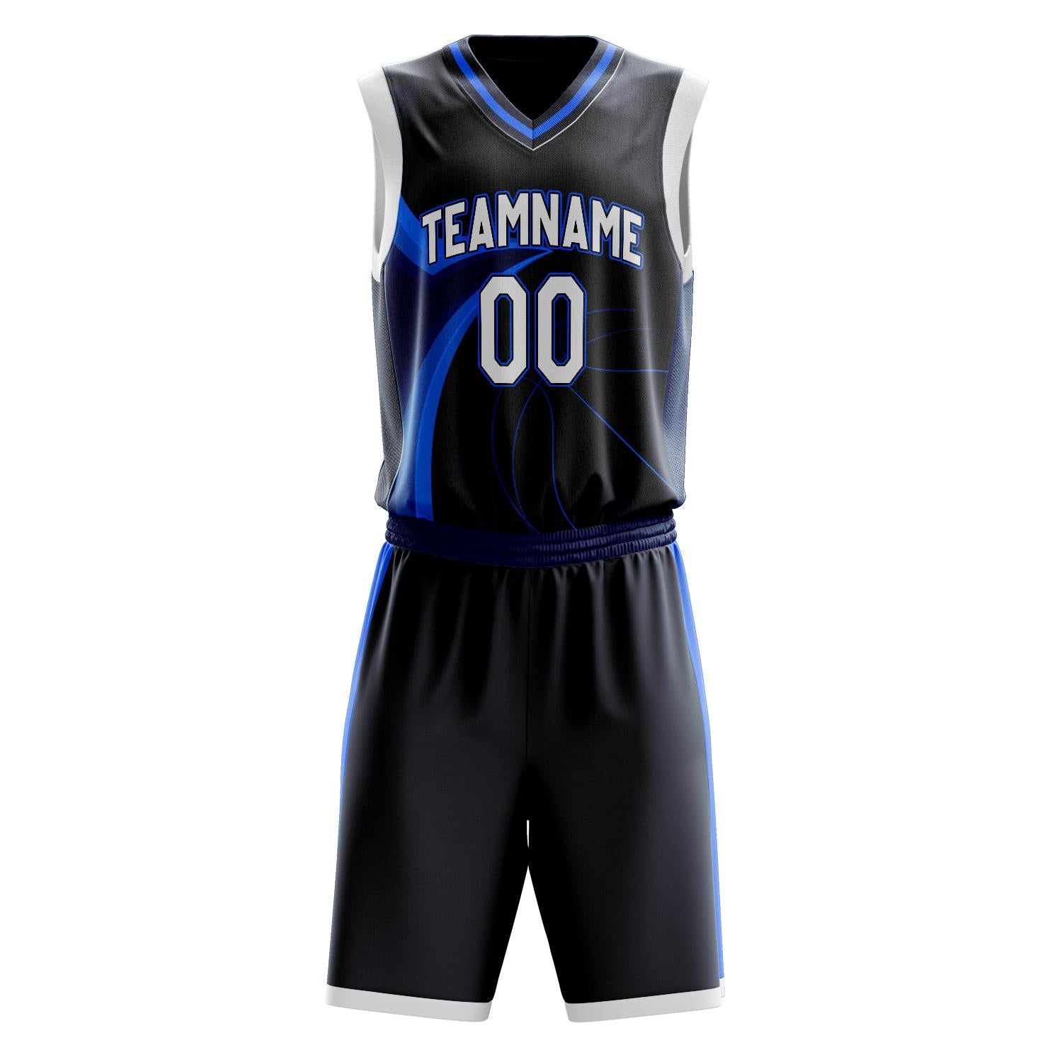 Benutzerdefiniertes Professionelles Marineblau Weiß Basketballtrikot-Set