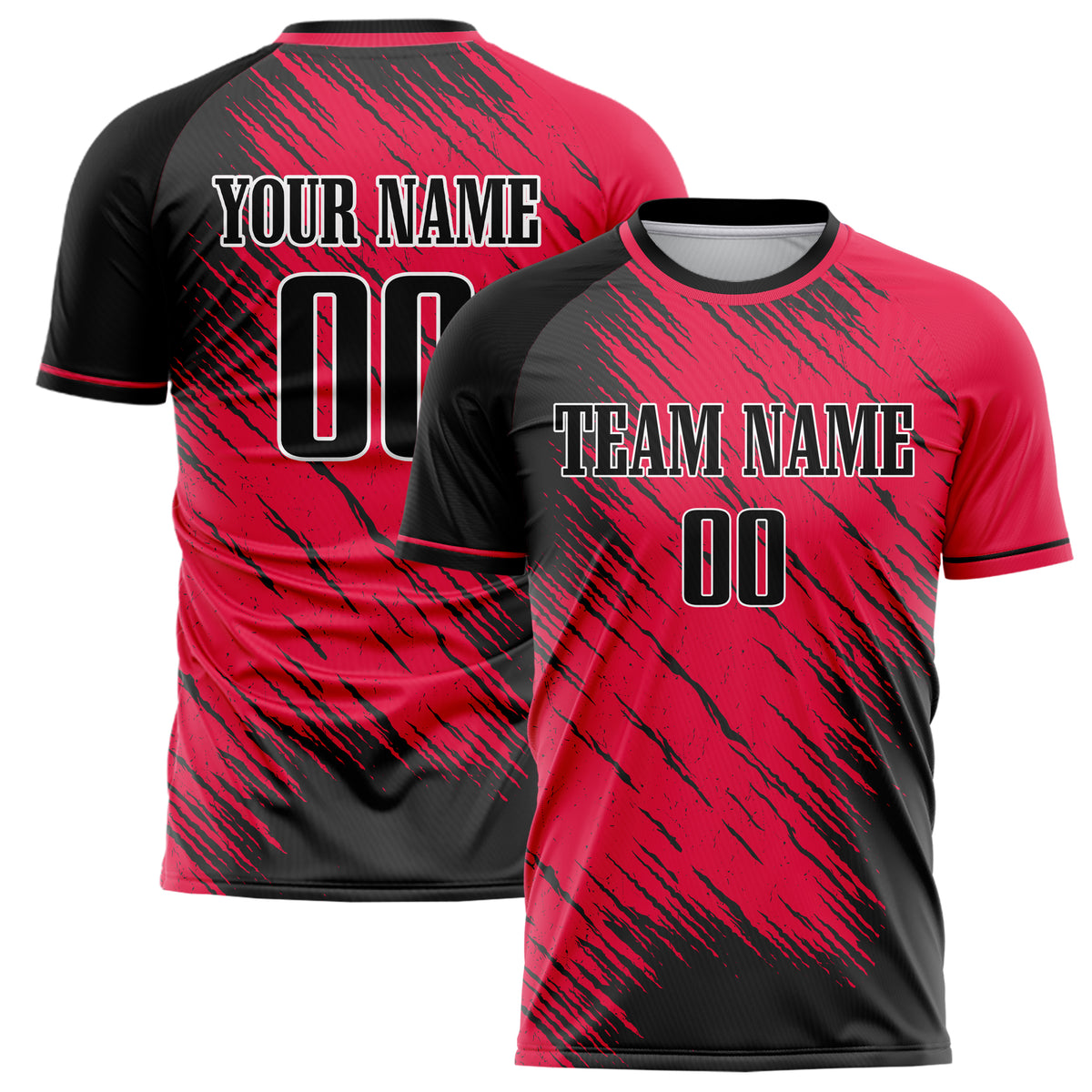 Benutzerdefiniertes Professionelles Rot Schwarz Streifen Fußballtrikot FT02240718JC122