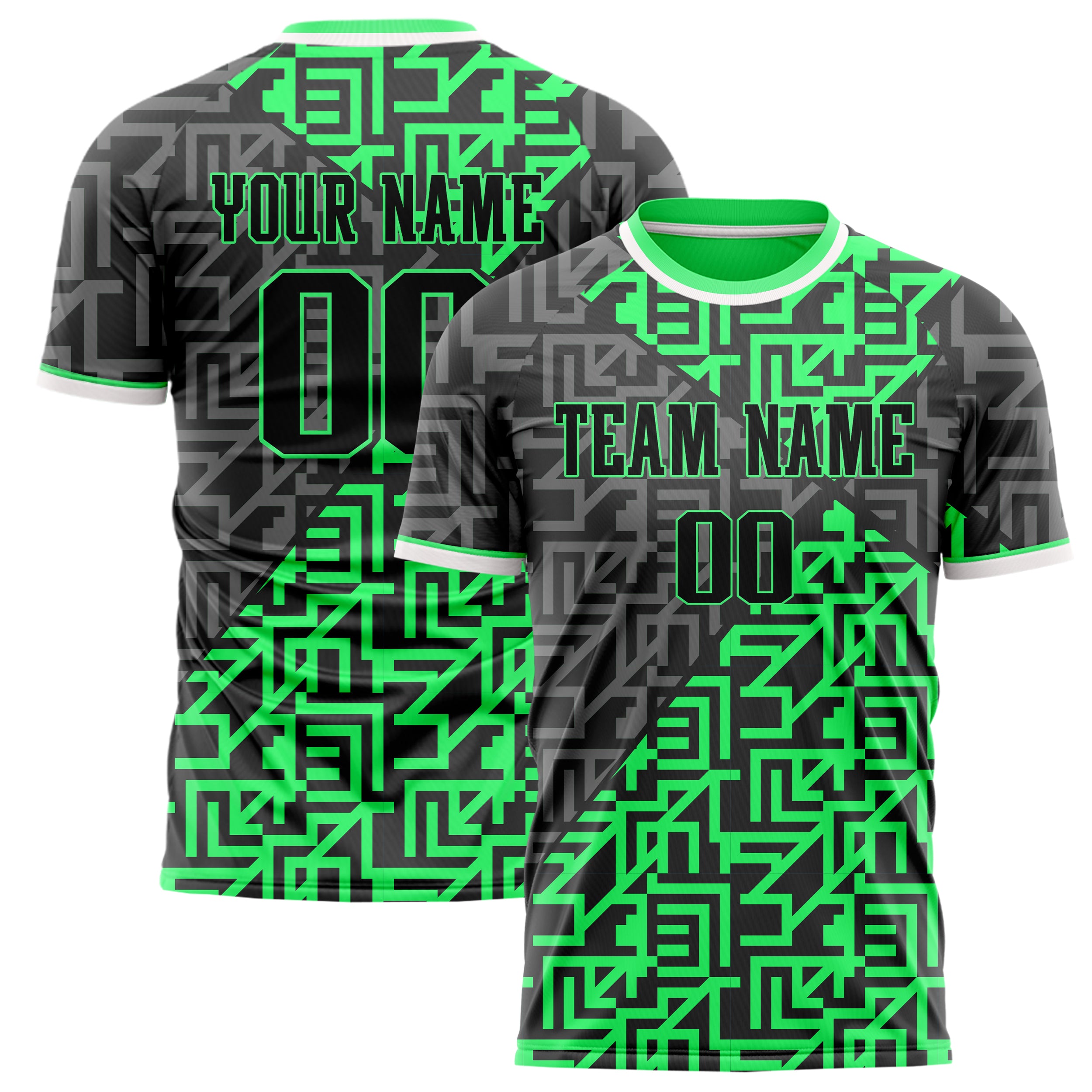 Benutzerdefiniertes Professionelles Neongrün Grau Labyrinth Fußballtrikot FT02240718JC139