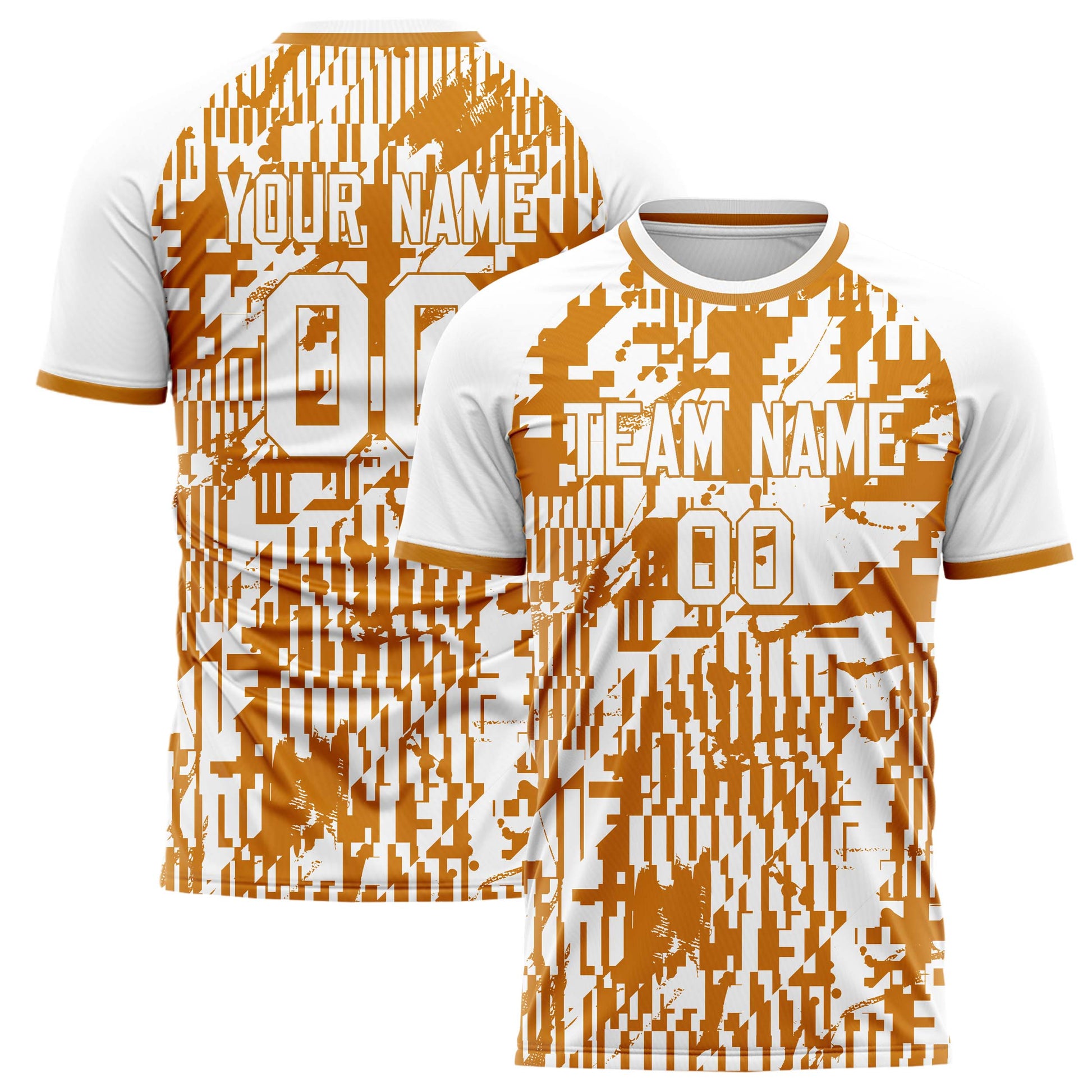 Benutzerdefiniertes Professionelles Weiß Orange Pixel Fußballtrikot FT02240718JG321