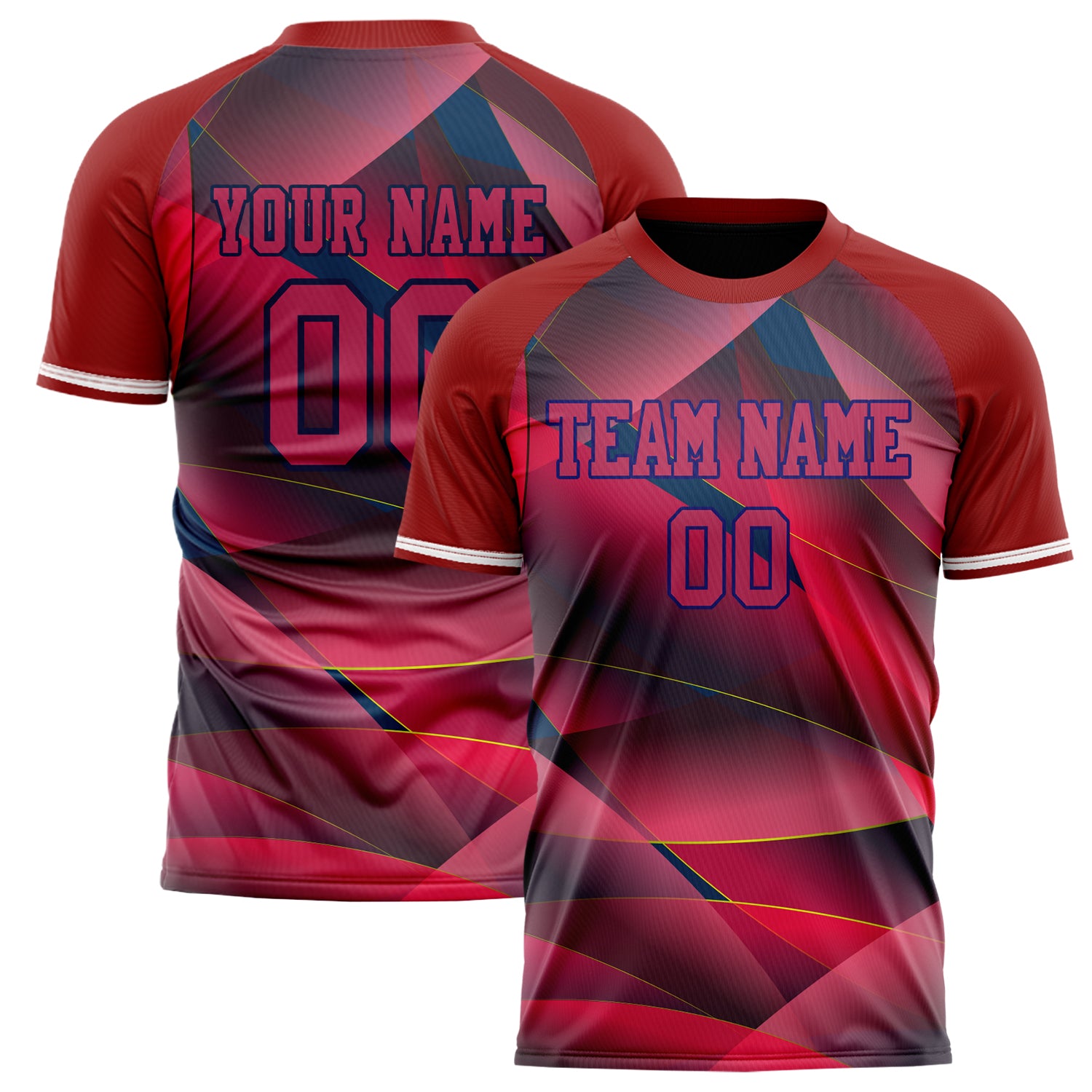 Benutzerdefiniertes Professionelles Rot Marineblau Grafik Fußballtrikot FT02240718XF358