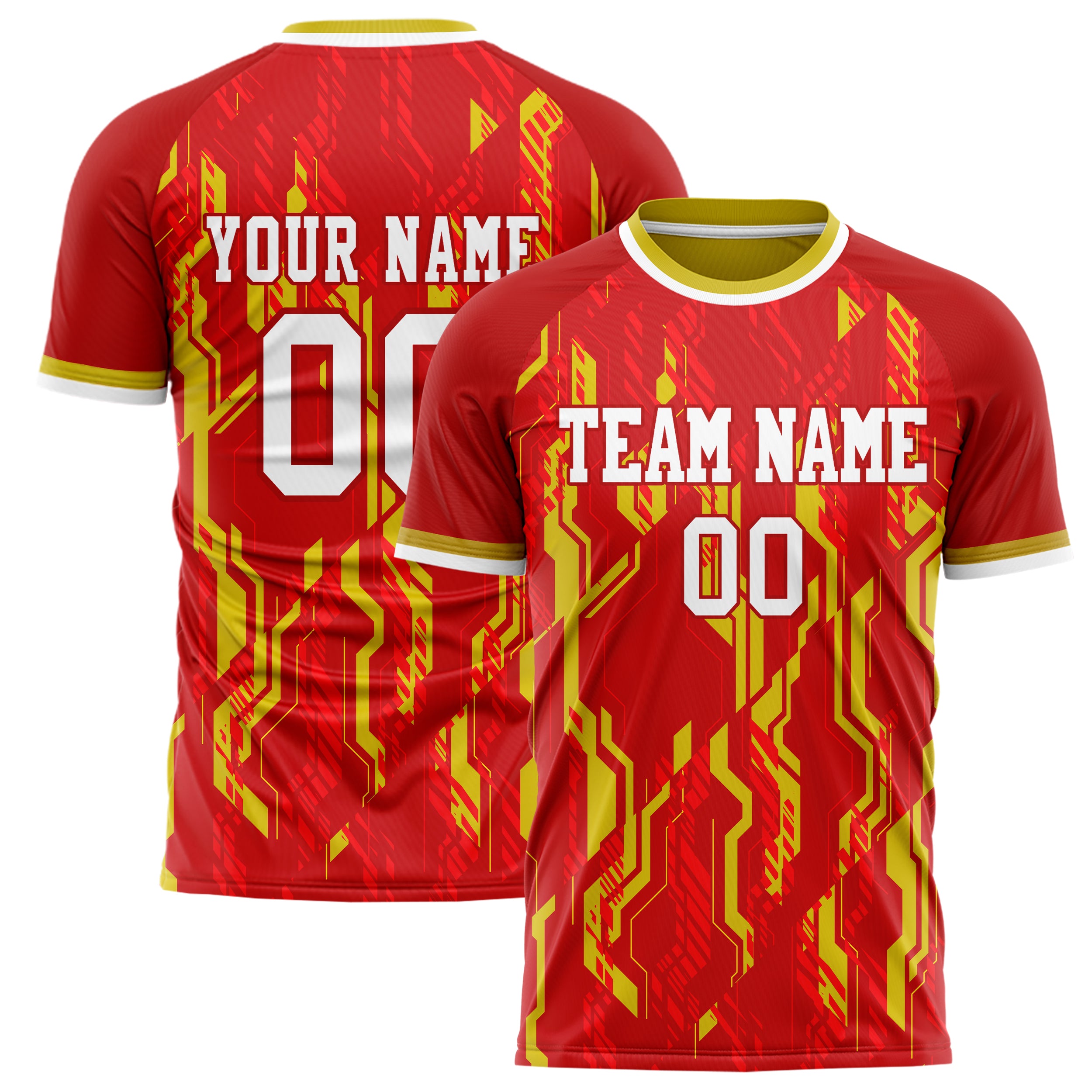 Benutzerdefiniertes Professionelles Rot Gold Flammen Fußballtrikot FT02240718XF385