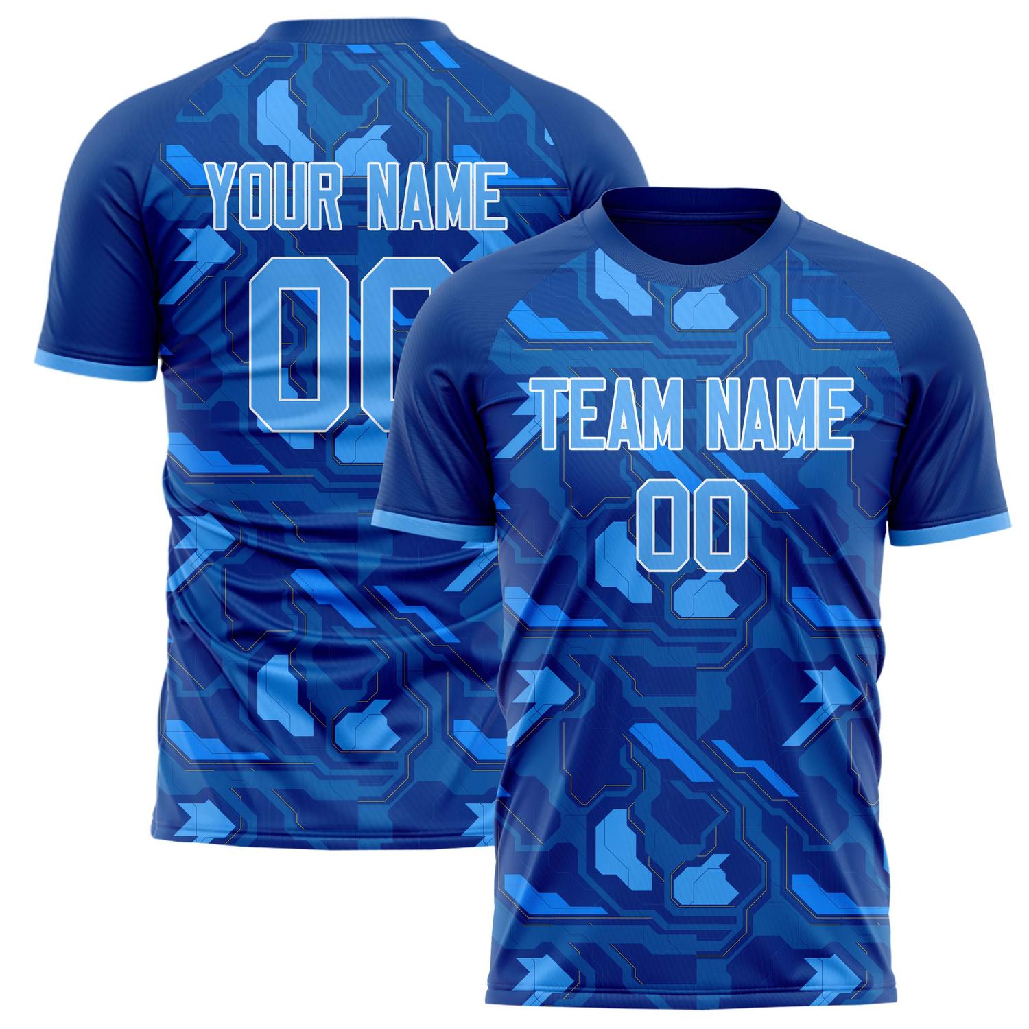 Benutzerdefiniertes Professionelles Blau Hellblau Digital Camo Fußballtrikot FT02240808JG086