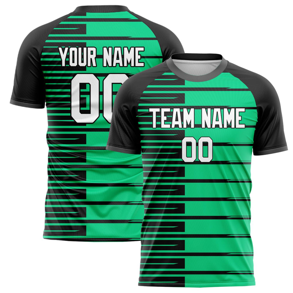 Benutzerdefiniertes Professionelles Schwarz Grün Streifen Fußballtrikot FT02240809JC027