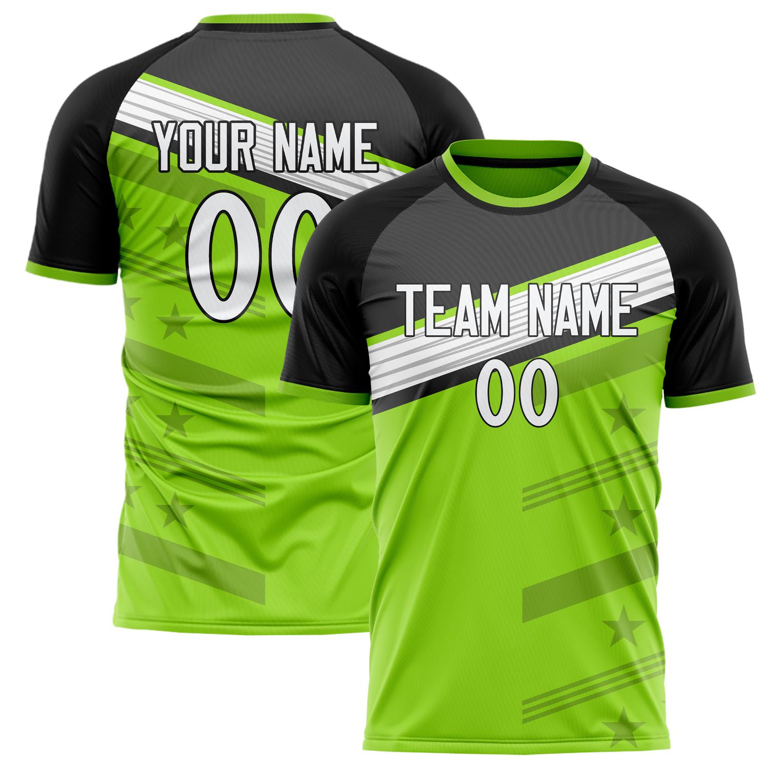 Benutzerdefiniertes Professionelles Schwarz Neongrün Sternen Fußballtrikot FT02240809JC048