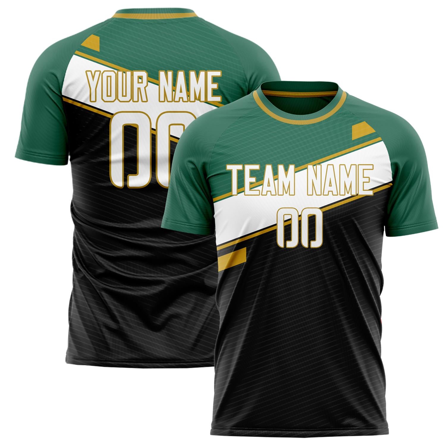 Benutzerdefiniertes Professionelles Schwarz Grün Farbblock Fußballtrikot FT02240809JC051