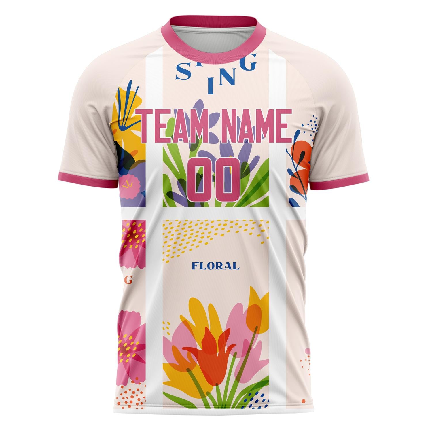 Benutzerdefiniertes Professionelles Weiß Rosa Floral Frühlingsmotiv Fußballtrikot