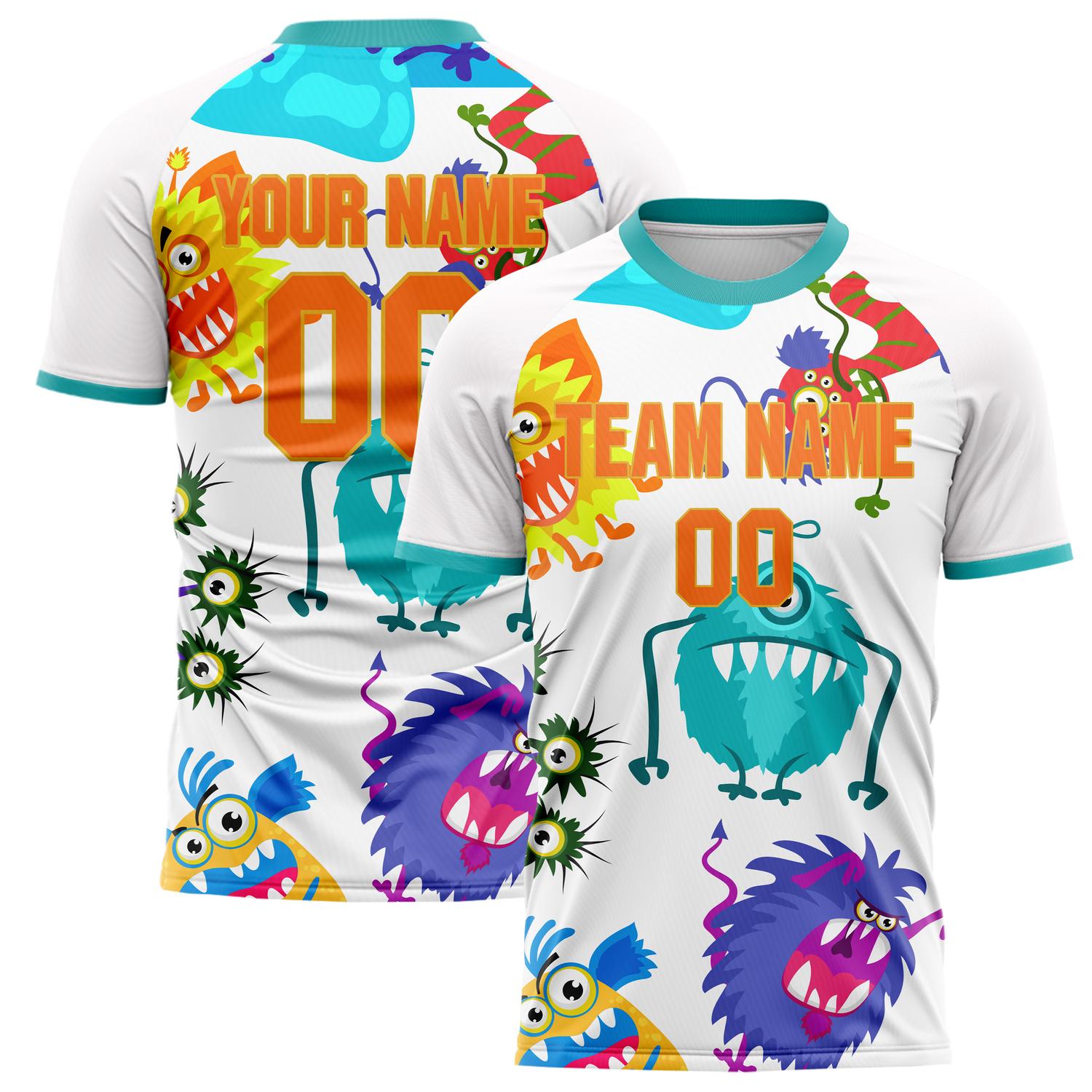 Benutzerdefiniertes Professionelles Weiß Orange Monster Fußballtrikot FT02240809JC075