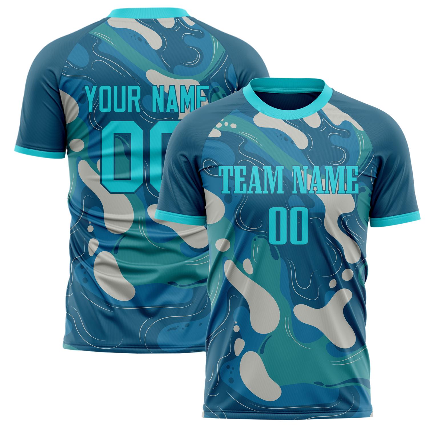 Benutzerdefiniertes Professionelles Marineblau Blaugrün Camouflage Fußballtrikot FT02240809XF261