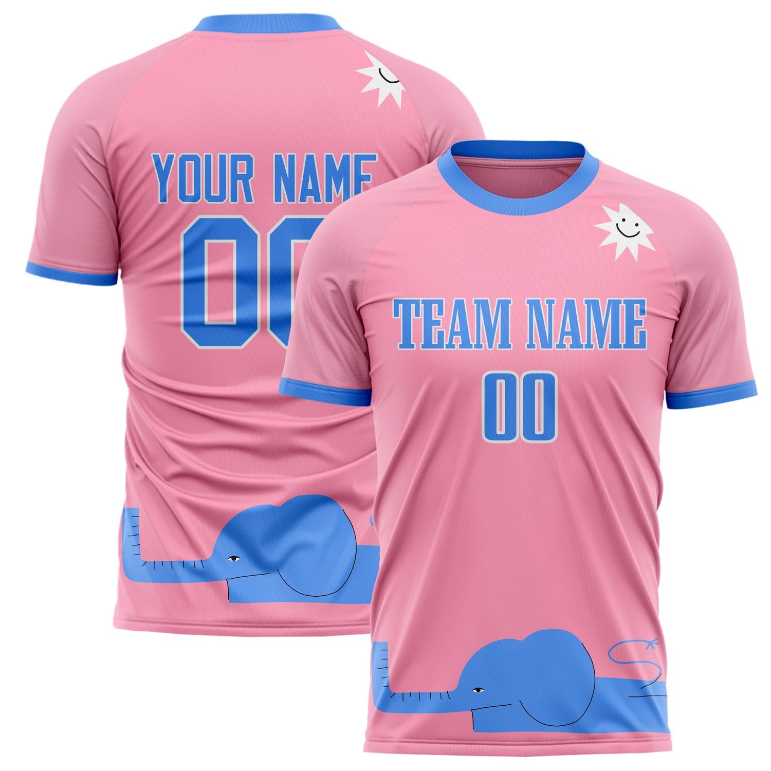 Benutzerdefiniertes Professionelles Rosa Blau Elefanten Fußballtrikot FT02240809XF280